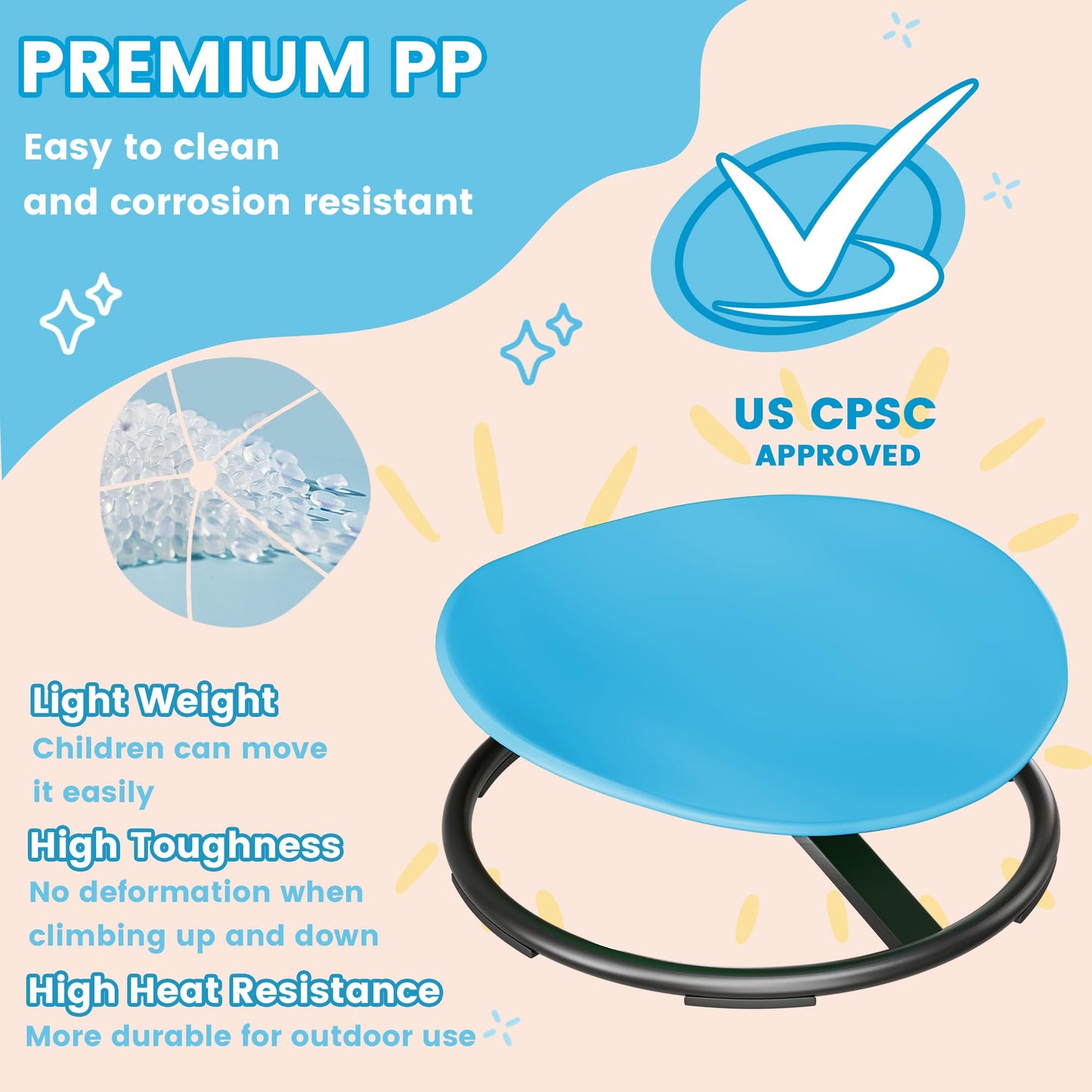 Pterying 21" L × 19" W Large Size Spinning Chair for Autistic Kids, Autism Sensory Products, Sensory Toys Gifts for Kids with Autism & ADHD, Outdoor Toys for Kids Ages 4-8, Azure Rounded Shape