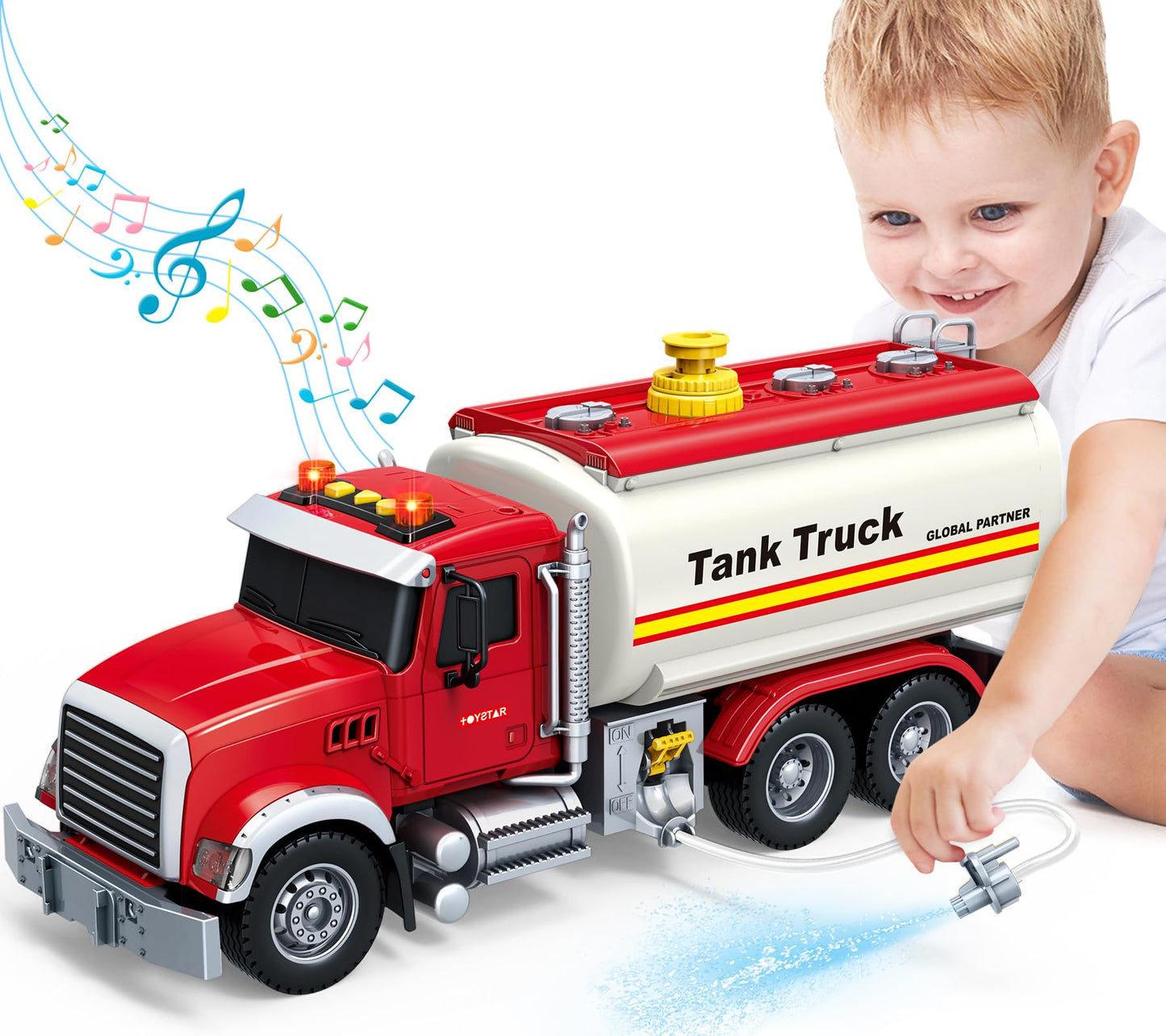 Bstoyder Kids Toys for 3 4 5 6 7 8 Years Old Boys, 15" Tank Truck Toy with Lights, Sounds, Toddler Friction Powered Truck Vehicle Toy for Boys Girls Birthday Gifts