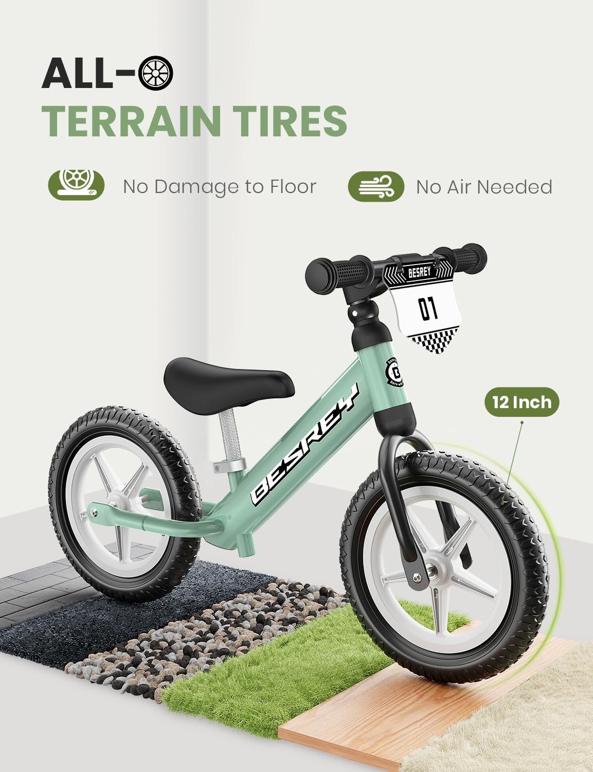 besrey Toddler Balance Bike 2 Year Old: All-Metal Frame & 12" Self-Lighting Wheels, Kids Bike with Adjustable Seat, Custom Plate w/Bonus 4 Sets of Stickers, Gift Bike for Boys Girls 2 3 4 5 Years Old