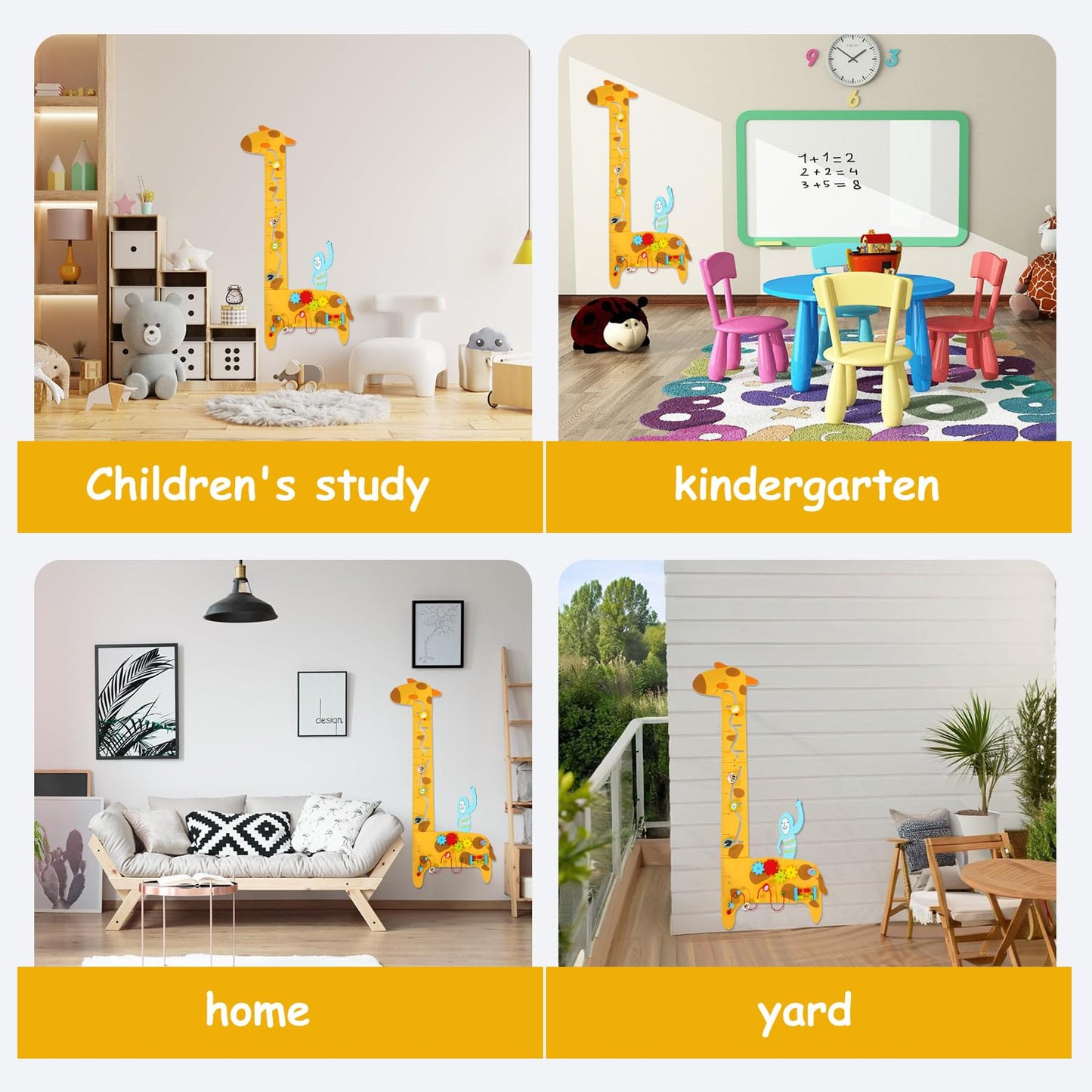 Dollox Giraffe Activity Wooden Wall Panels, 7-in-1 Toddler Multifunctional Busy Board Sensory, Interactive Educational Toy Montessori Wall Decor Preschool Toy for Daycare Activity Center Livingroom