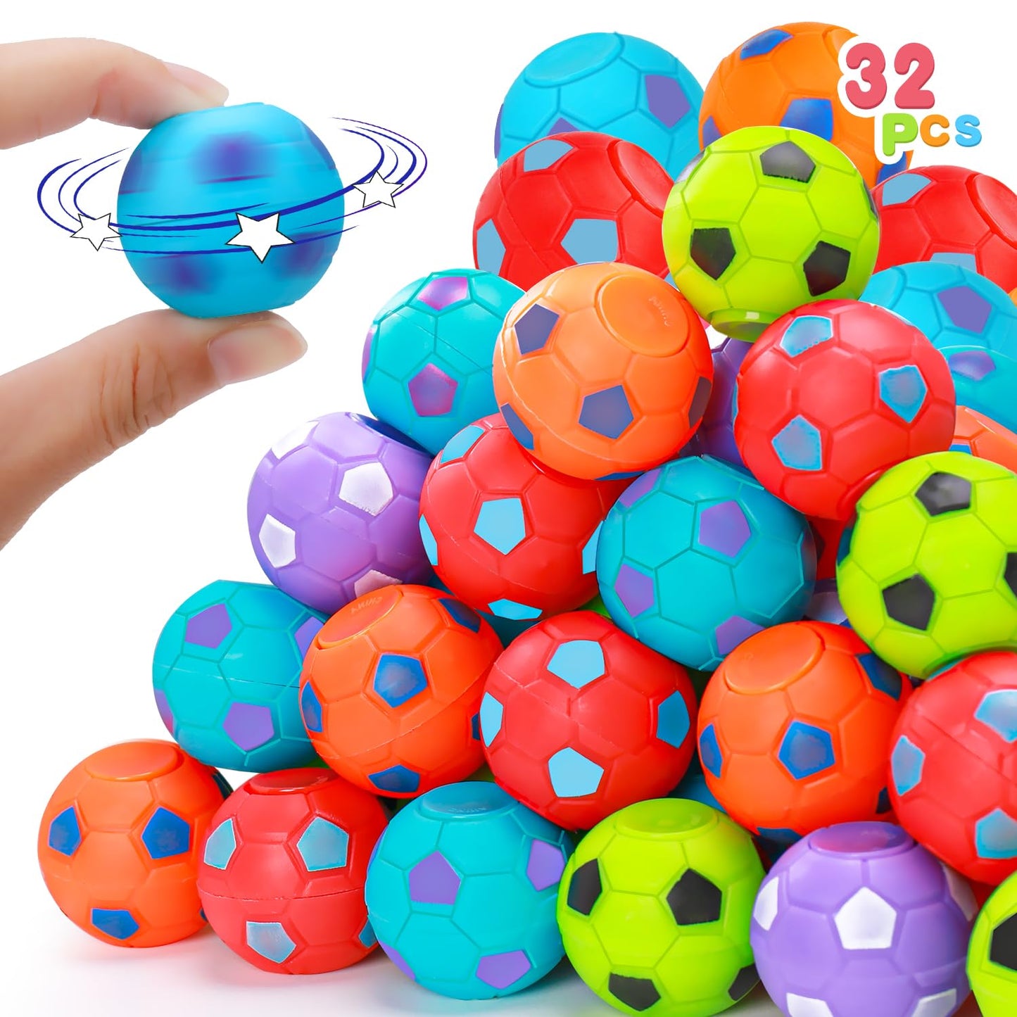 Thremhoo 32PCS Fidget Spinner Soccer Balls Party Favors Bulk for Kids 4-8 8-12 Goodie Treat Bag Stuffers Classroom Treasure Toys Carnival Prize Pinata Filler Birthday Trinket End of Year Students Gift