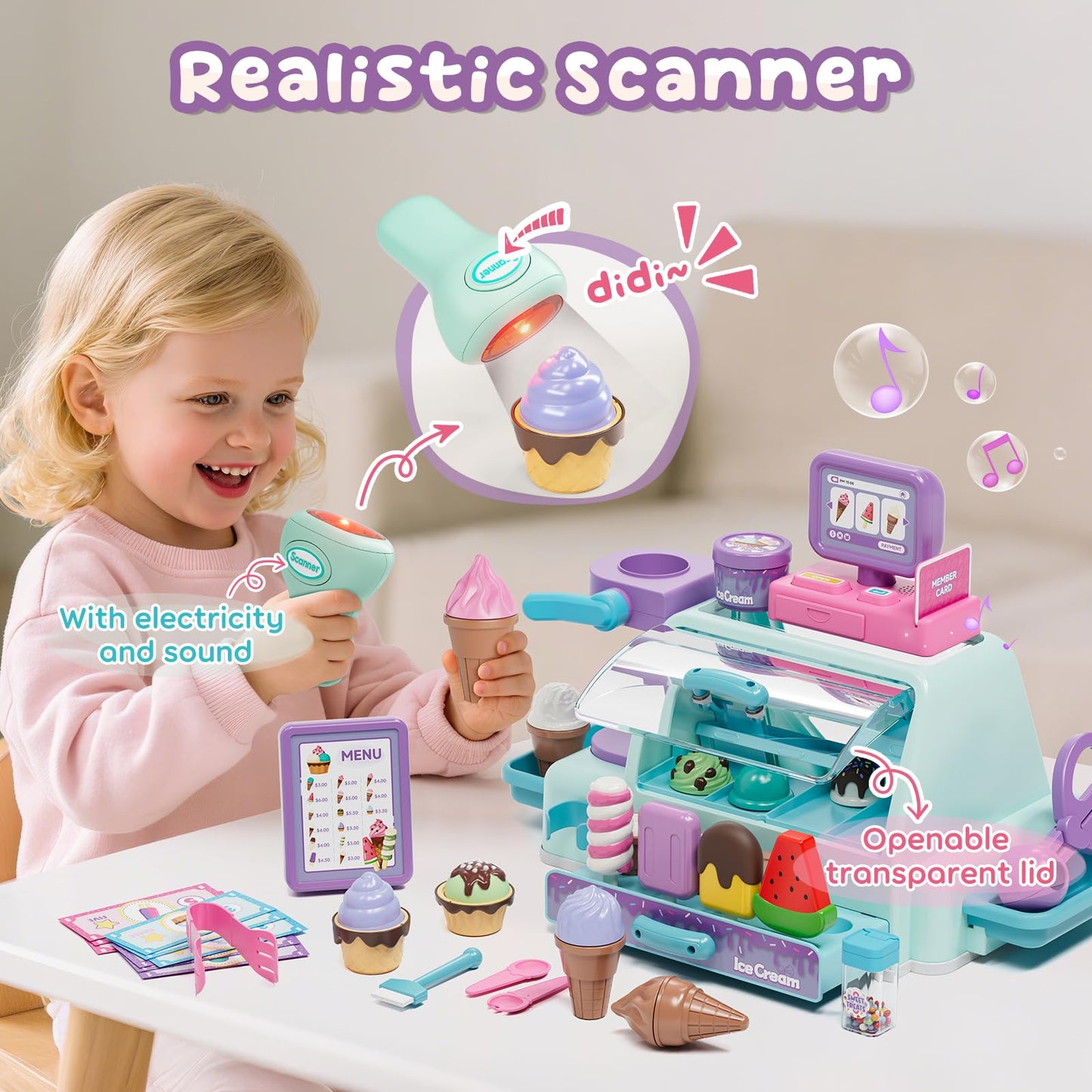 Lehoo Castle Ice Cream Toy, Toys for 4 Year Old Girls, Play Ice Cream Counter Shop Playset for Kids, Ice Scoop, Gifts for Girls 3 4 5 6 Year Old