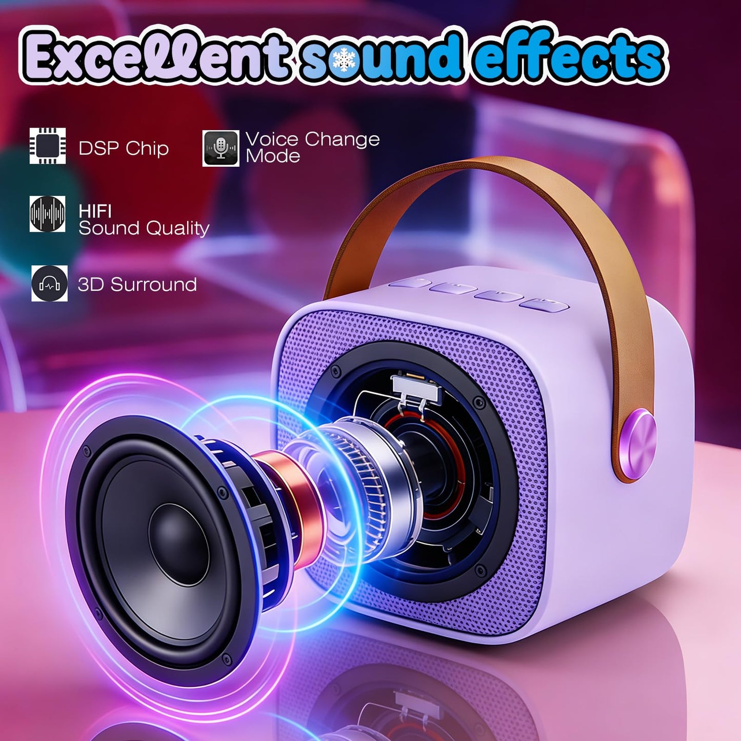 Mini Karaoke Machine for Kids:Girls Birthday Gifts Frozen Toys for Age 3 4 5 6 7 8 9 10 11 12+ Year Old Little Girl Teens Princess Party Gift Toddler Singing Toy,Bluetooth Speaker with 2 Wireless Mics