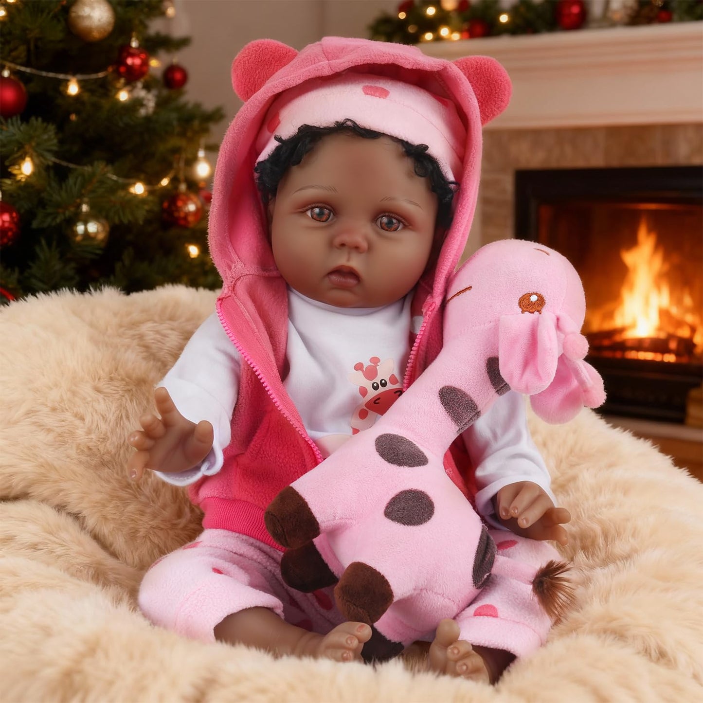 CHAREX Reborn Baby Dolls, 22'' African American Realistic Weighted Toddler Doll with Black Curly Hair and Open Eyes, Cloth Body, Lifelike Real Baby Doll Gift with Accessories Set, Vinyl, Age 3+