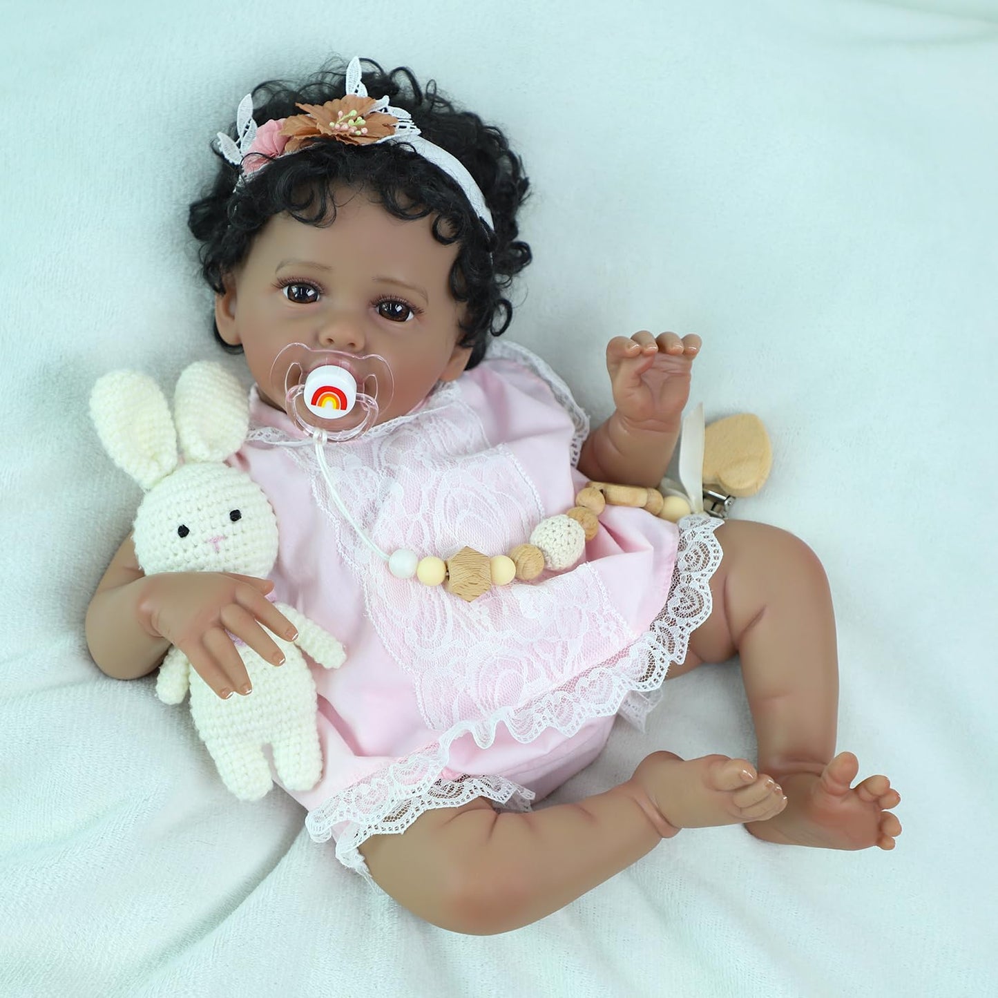 SCOM Reborn Baby Dolls Black Girl - 20 Inch African American Realistic Newborn Girl Doll, Lifelike Weighted Soft Body, Christmas Birthday Gift for Kids Age 3+