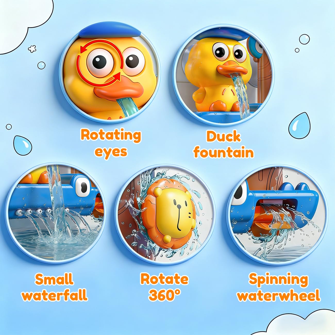 Bath Toys for 1 2 Year Old Boys: Cute & Fun Duck Bathtub Toys Toddlers 2-4 - Suction Bath Toys for Kids Ages 1-3-5 - Birthday Gifts for 1 2 3 Year Old Boy (Blue)