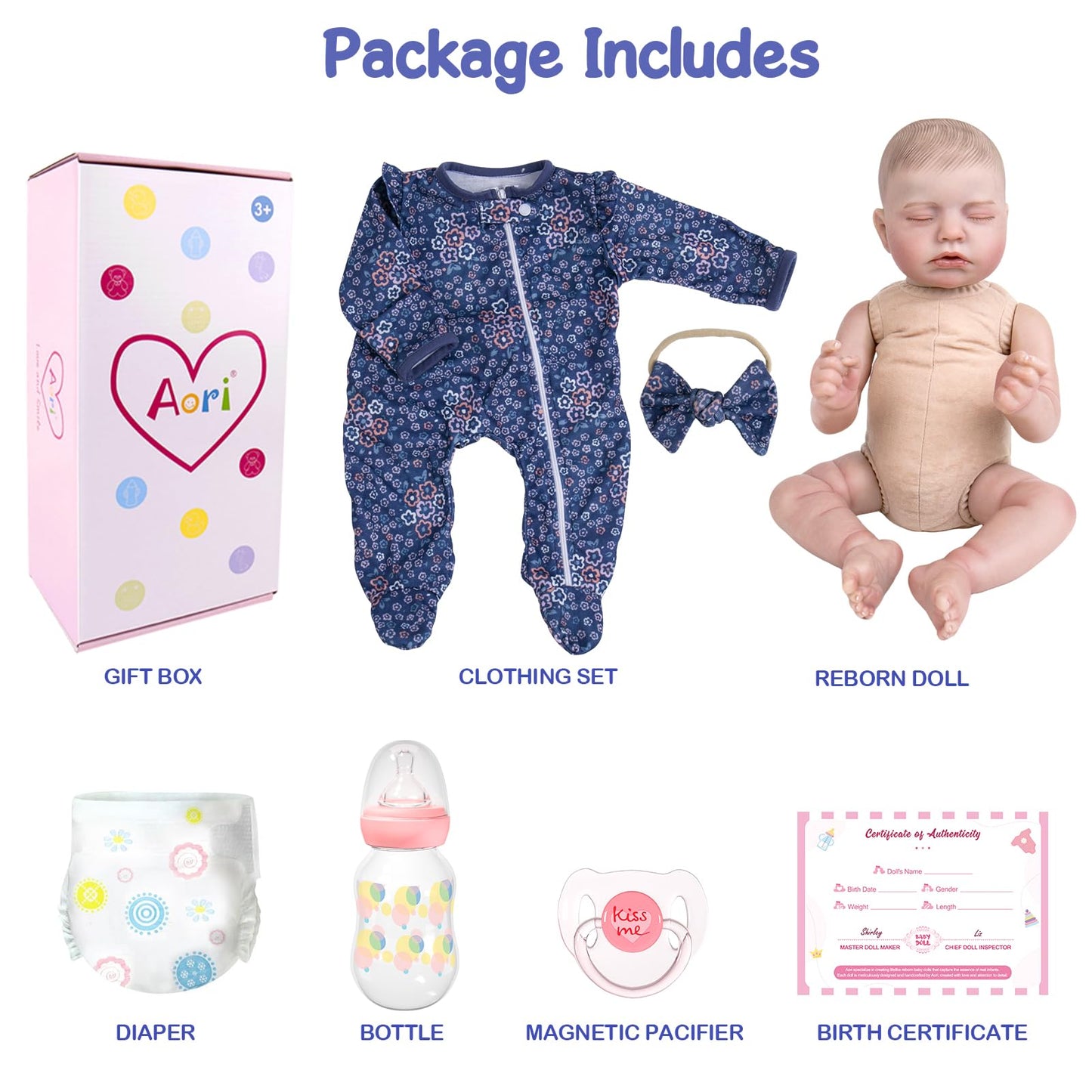 Aori 20 Inch Weighted Reborn Baby Doll - Hyper Realistic Lifelike Newborn Girl with Outfit, Collectible Soft Body Baby Doll for Girls Age 3 for Christmas/Birthday