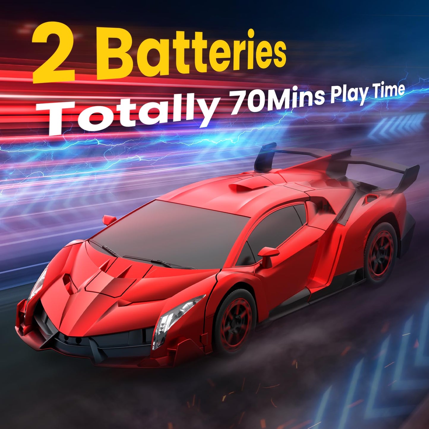 YONCHER Transform Remote Control Car, 1:12 Big Size Transform RC Cars Robot, 2-in-1 Robot Car Toy with Music and Light, Gesture Sensing, 360° Automatic Deformation, for Boys and Girls, Red