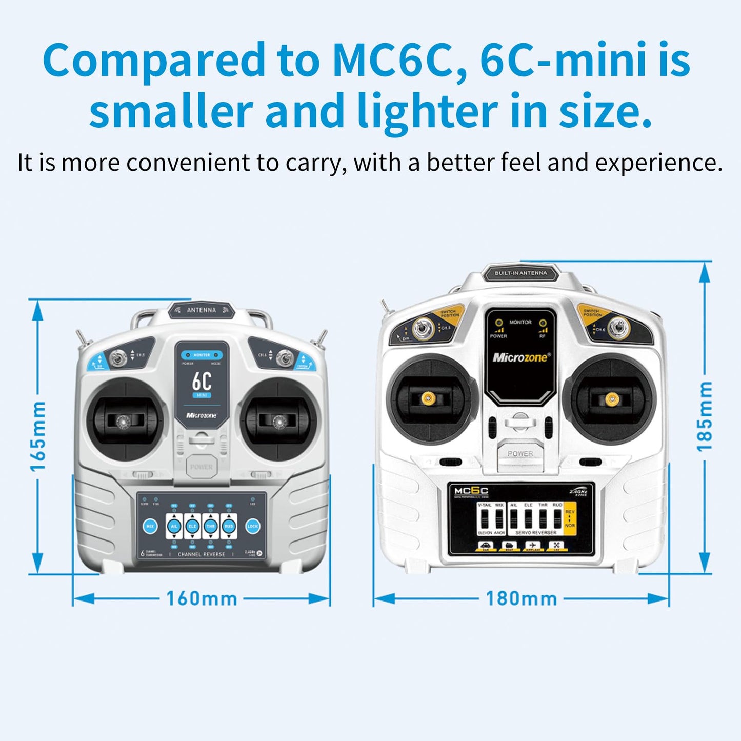 GoolRC MicroZone 6CH RC Transmitter and Receiver Compatible with MC6RE, E6R-E, MC7RB, and MC9002 2.4GHz Radio Controller for SU27 RC Airplane Drone Multirotor Helicopter Car Boat