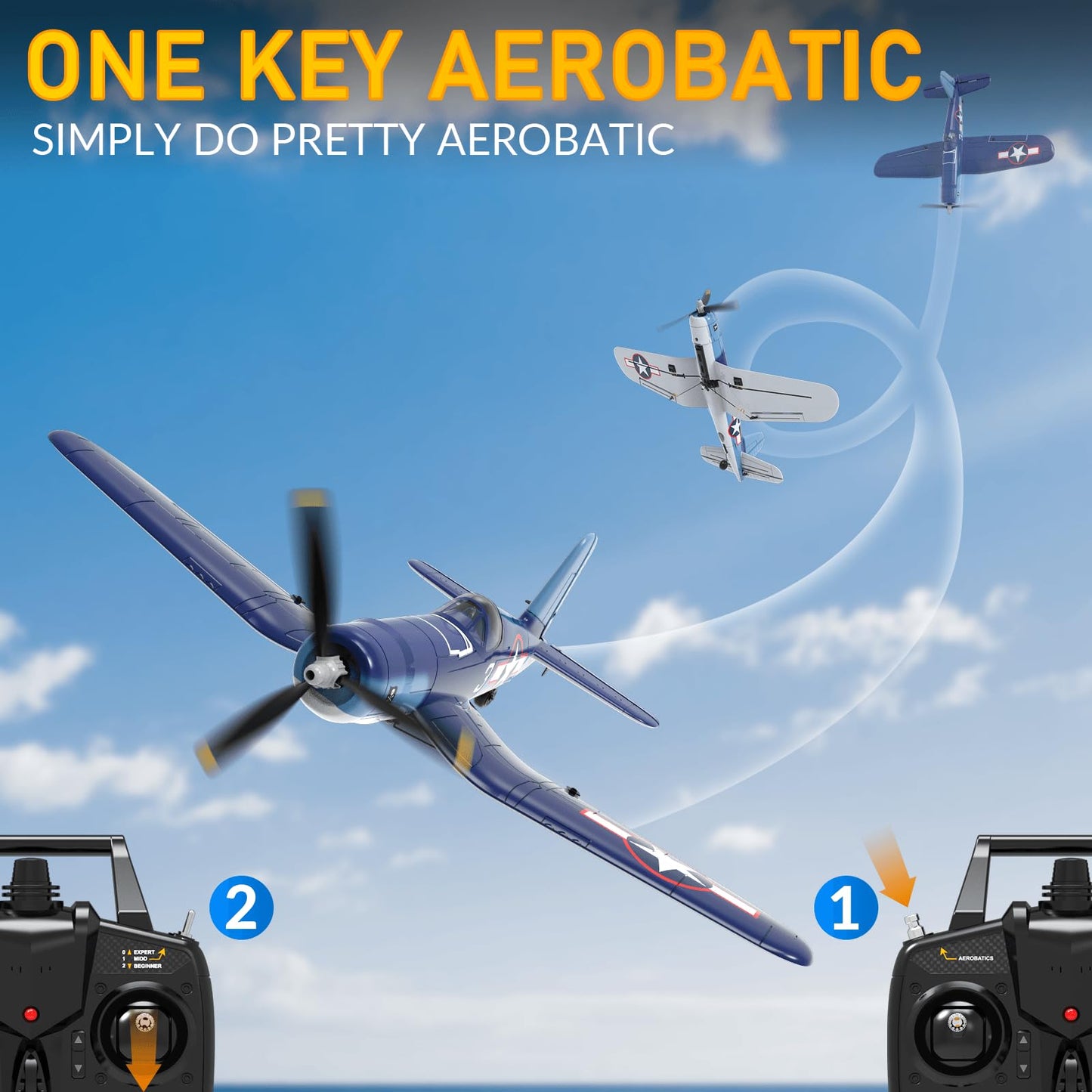 RCkuler RC Planes for Adults, 4 Channel RTF F4U Corsair RC Airplanes Fighters with 6-Axis Gyro, 3 Flight Modes and One-Key Aerobatic Function, Wingspan 400mm, Suitable for Outdoors and Gifts