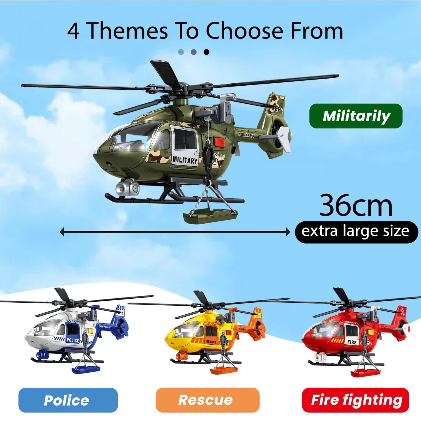 Military Helicopter Toy for Boys with Hanging Basket Toy Airplane with Lights and Sound Rescue Vehicles Toys for Kids Aged 3 4 5 6 7