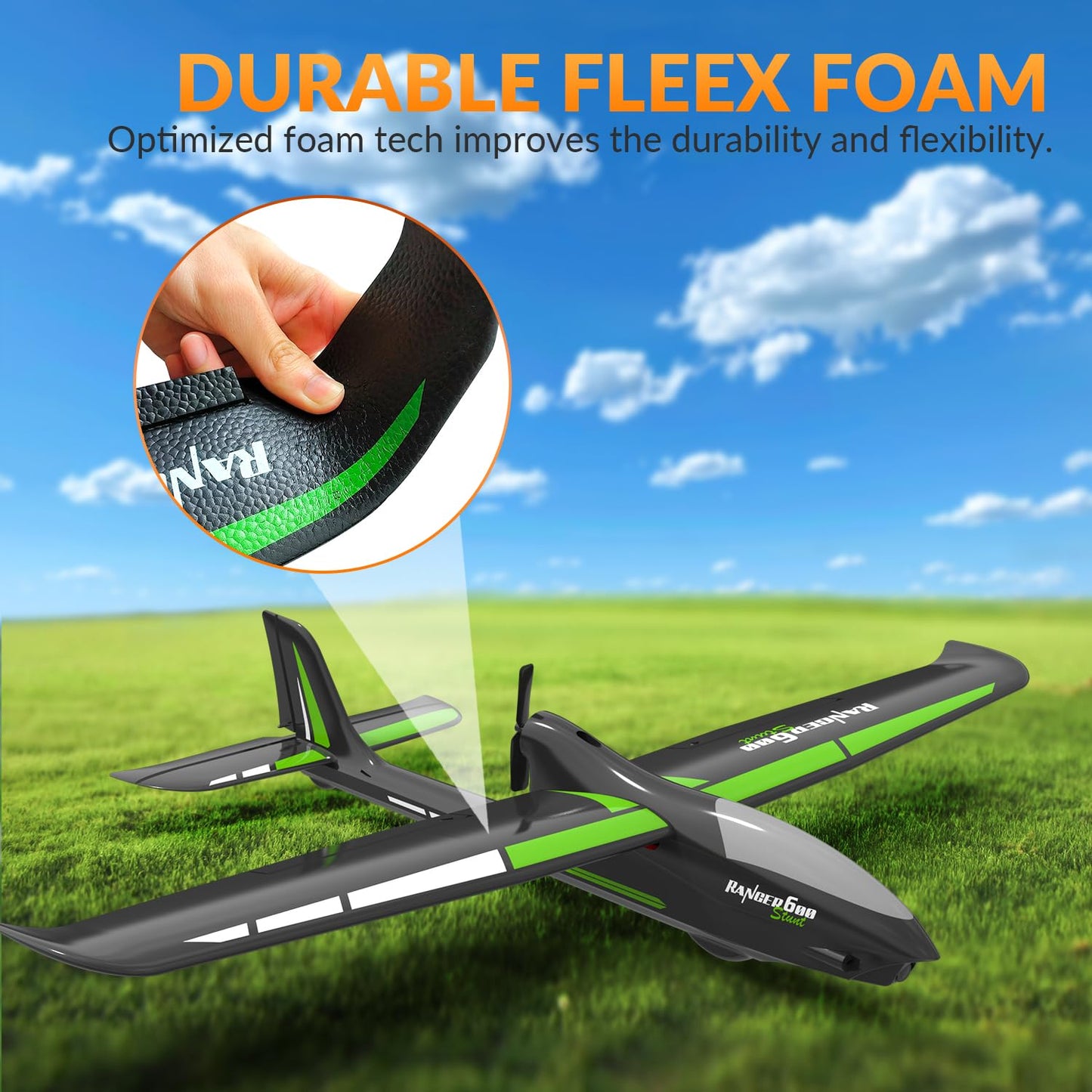 RC Plane with Aileron RTF 4 Channel Remote Control Airplane Ready to Fly Ranger600 Stunt 4CH Glider RC Airplane for Beginners Adults with 6-Gyro Xpilot Stabilization System & One Key Aerobatic