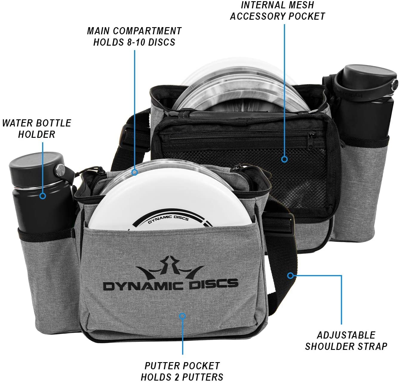 Dynamic Discs 3-Disc Golf Set with Bag | 1x Putter, Midrange & Driver + Cadet Shoulder Bag | Great for Beginners & Starter Kits | Ideal Disc Golf Accessories for Men w/Towel & Mini (Heather Gray)