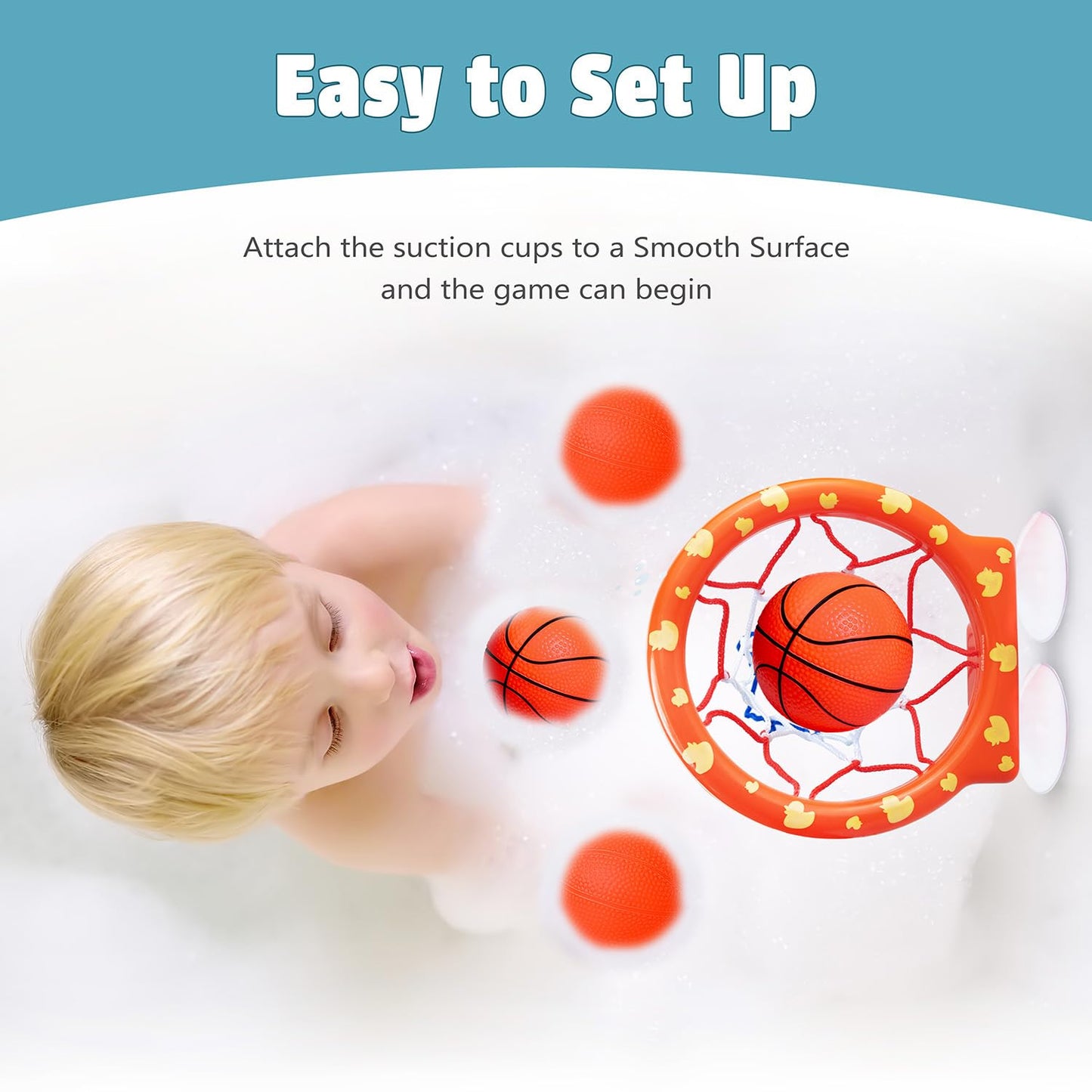 MARPPY Bath Toys – Bathtub Basketball Hoop for Toddlers and Kids, Mold-Free Shower Toy with 4 No-Hole Balls, Fun Bathtub Toys for Boys and Girls
