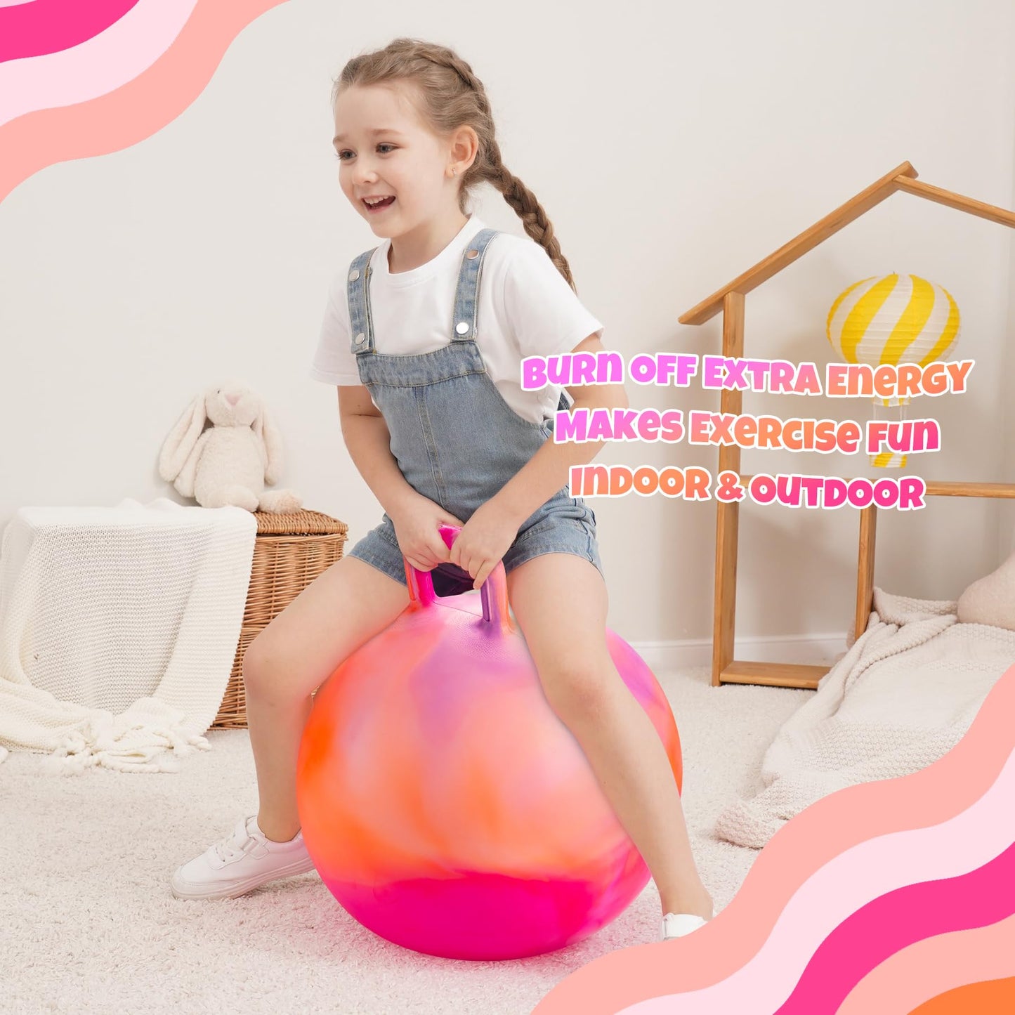 ZOOJOY Clouds Hopper Ball, Hopping Toys for Kids, 20 Inch Bouncy Ball with Handle for Boys Girls Aged 6-12, Inflatable Clouds Bounce Hopper Toy with Pump