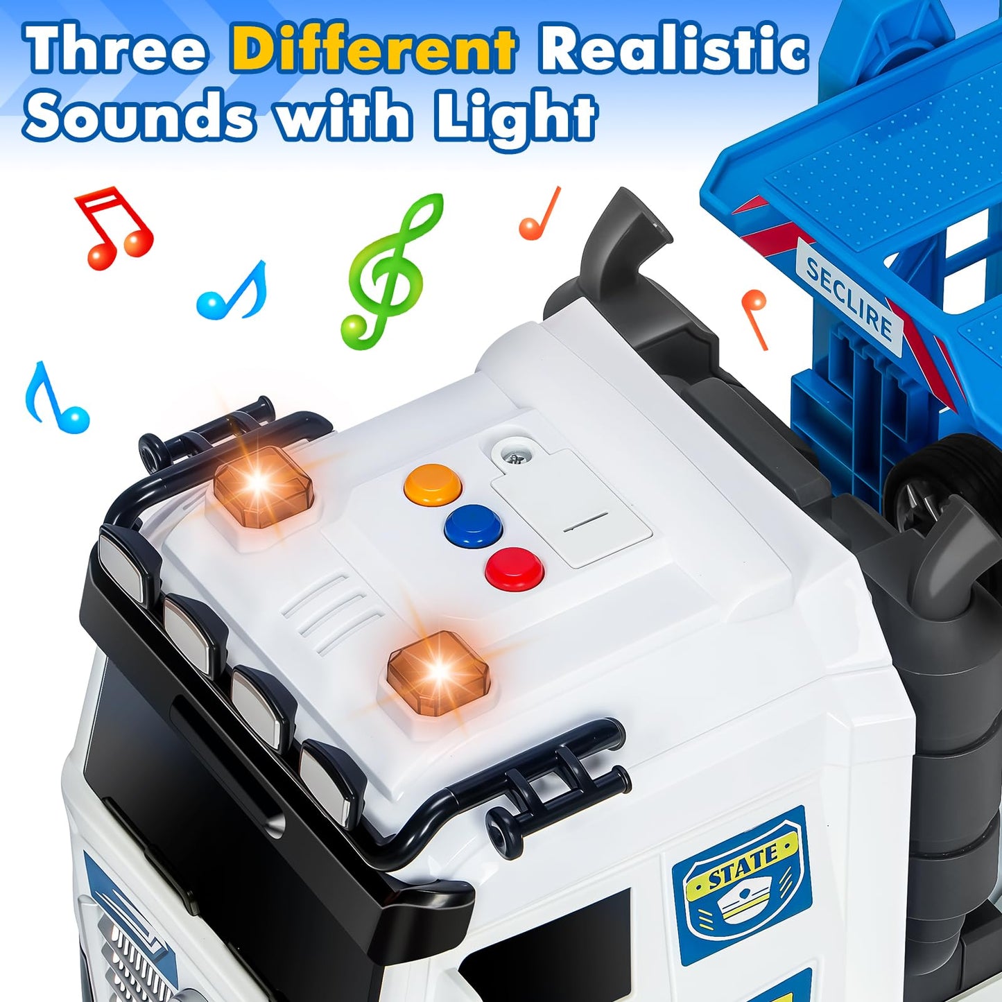 Toddler Boy Toys for 3 4 5 6 7 Years Kids, 21" Double Layer Race Truck Toy with 4 Racing Cars, Friction Powered Vehical Toys with Lights and Sounds, Birthday for Boy Girls-Blue