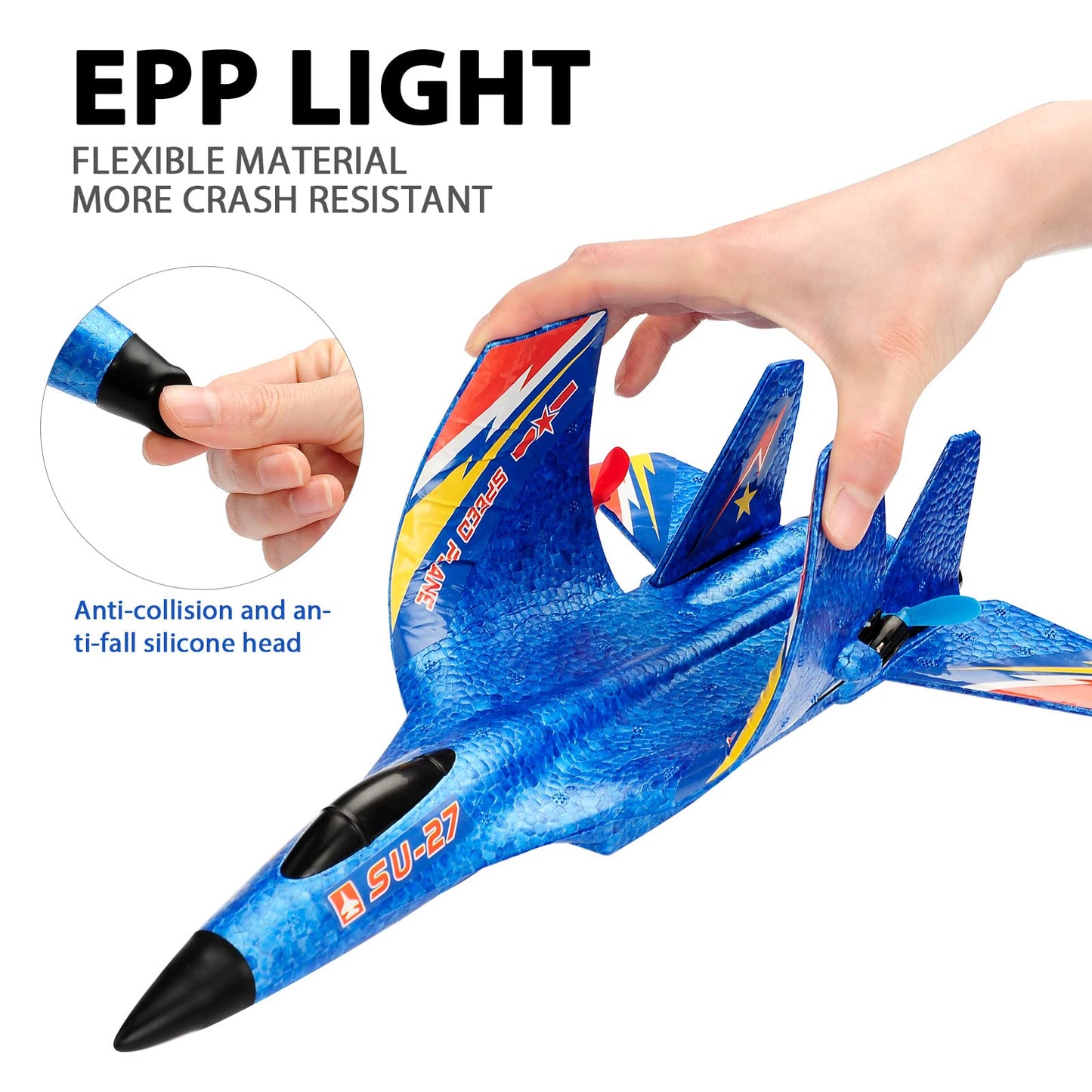 RoofWorld Gravity Gliders SU27 RC Airplane Remote Control Airplane 2.4GHZ RC Plane 6-axis Gyro Stabilizer RTF RC Glider for Beginner LED Lights for Night Flying