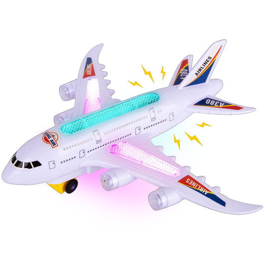 ArtCreativity Light-Up Airplane Toy with Bump & Go Action, Flashing LED Lights & Takeoff Sounds – Kids Airplane Toy with Moving Wheels – Fun Birthday Gift for Boys & Girls Ages 3-8