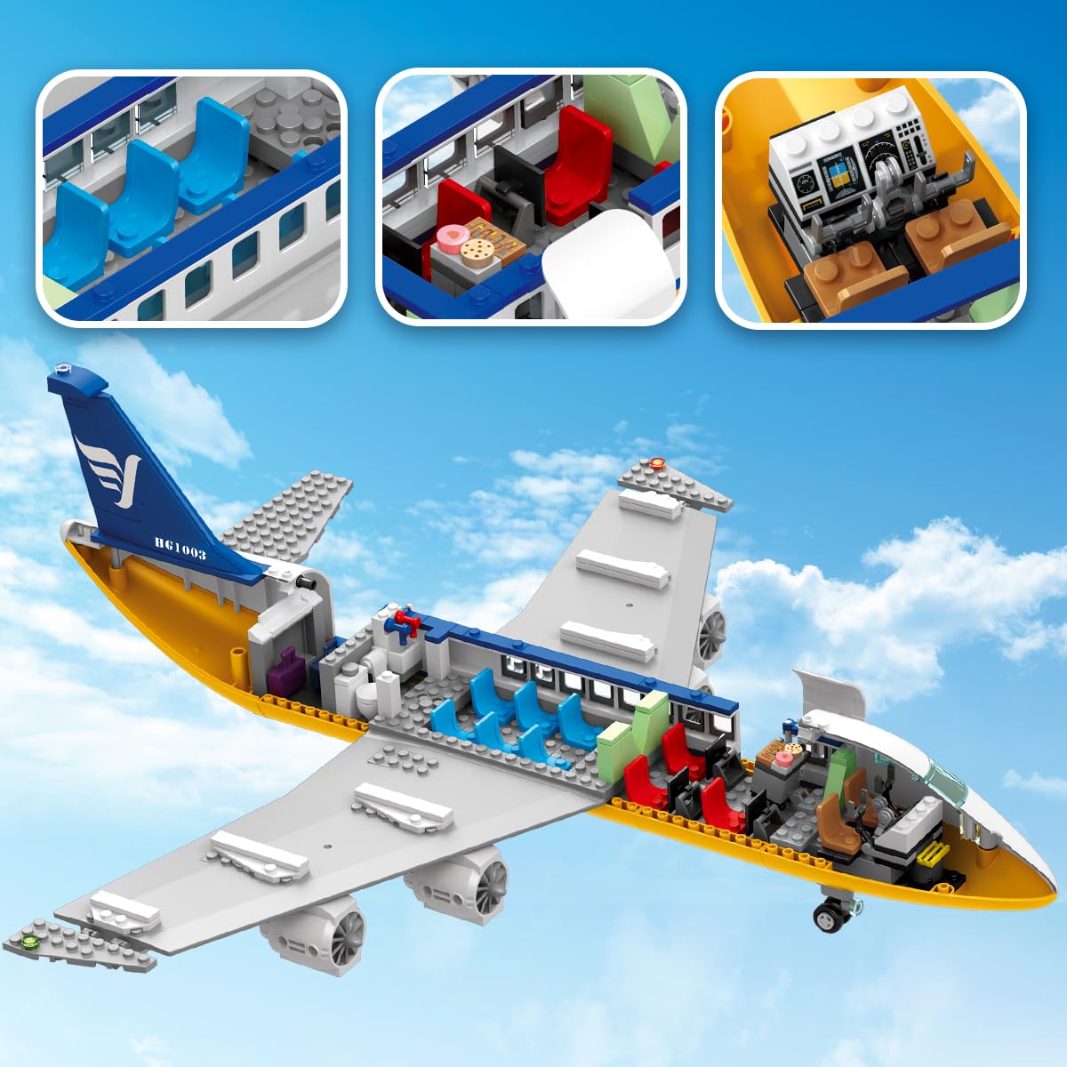 HOGOKIDS City Passenger Airplane Building Set with LED Light, 901 PCS Plane Building Blocks with Airport Terminal, Radar Tower, Luggage Trailer, Planes Model Toys Gifts for Adults Boys Girls Age 6-12+