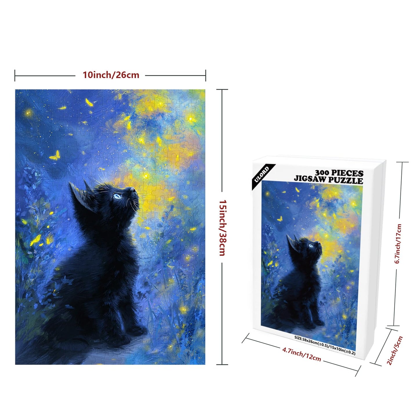 Great Jigsaw Puzzles for Adults 300 Pieces Starry Night Black Kitten Puzzles for Adults Toys Gift Family Decoration Kids Puzzle