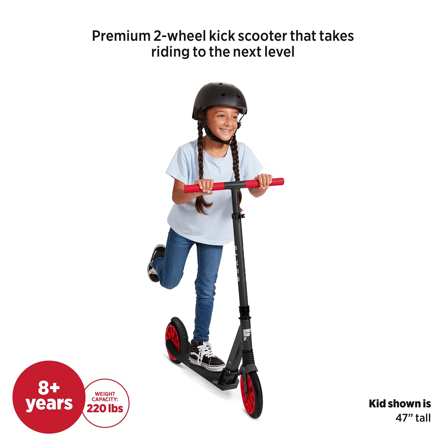 Radio Flyer Kickstart Max, Kick Scooter, Adjustable Handlebars & Foldable, Red Scooter 8+ Years, and up to 220 lbs