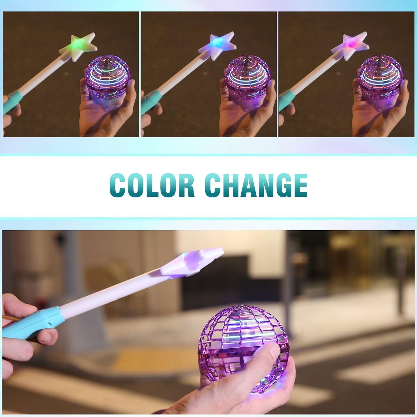 ATHLERIA Blue+Pink Flying Orb Ball with a Magic Wand,Cool Gadgets LED Light Up Toy Glow in The Dark,Hand Operated Drones for Kid,Birthday Gift for Kids Toys for Boy Girl Age 6 7 8 9 10
