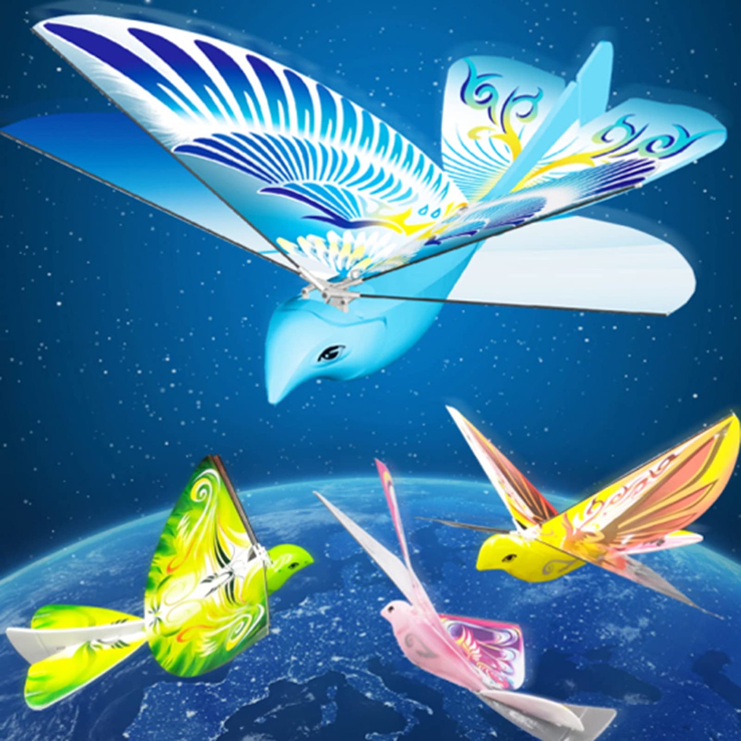 Goolsky RC E-Bird Phoenix Flying Bird Toy, 2.4GHz Remote Control, Flapping Wings, LED Light, Yellow, Unisex, Ages 6+