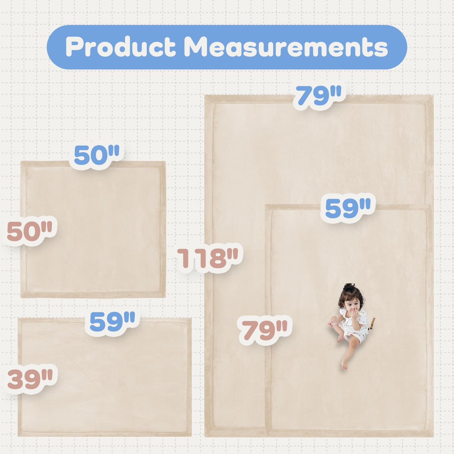 1.5" Thick Baby Play Mat for Floor Tummy Time, 50"x 50" Pro Soft Baby Activity Playmats Playroom, Easy Care with Non-Slip Safe for Infant Toddler Kids Crawling(Beige)