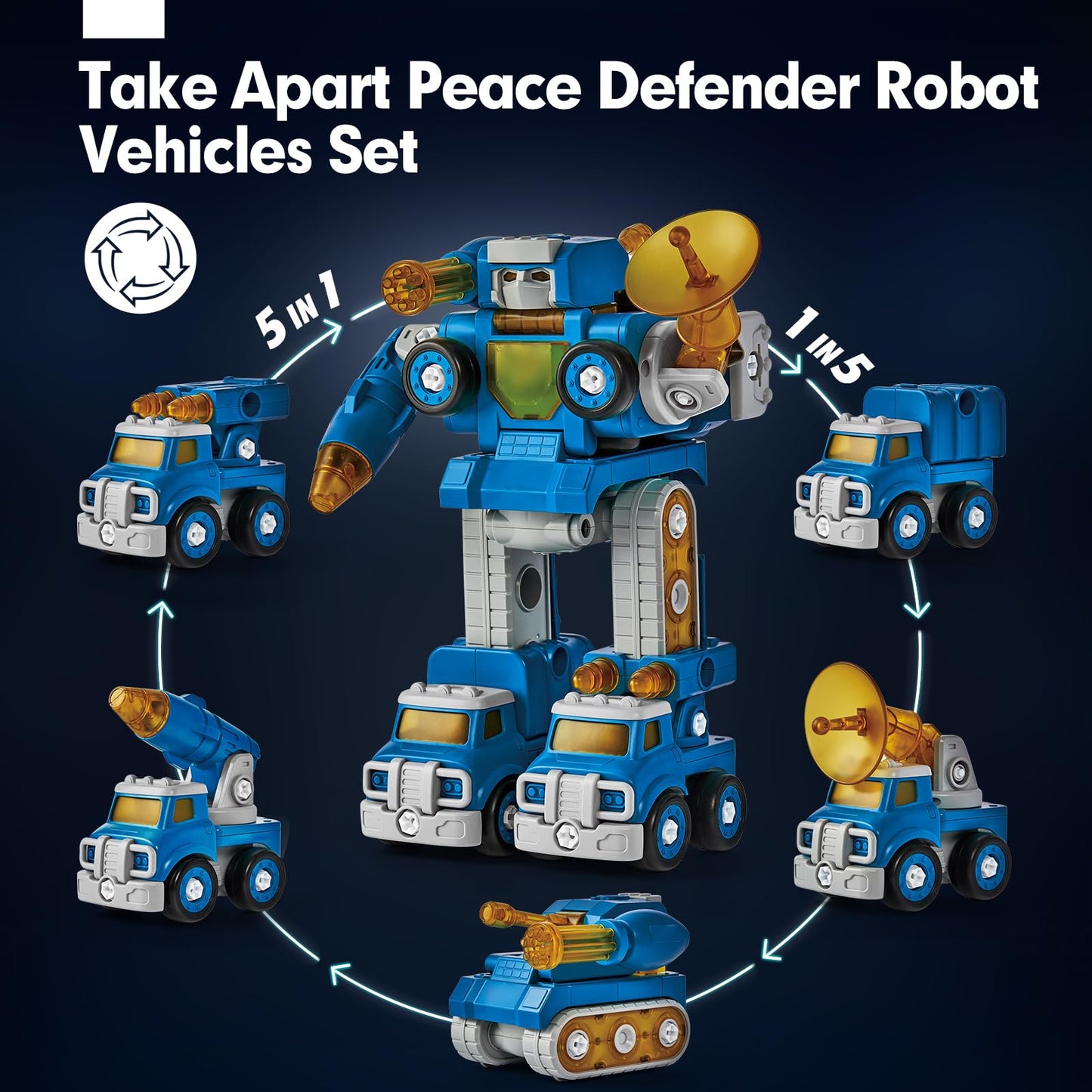 hahaland Toys for 5 Year Old Boy Birthday Gift, Stem Boys Toys 6 Year Old Boy Gifts, 5 in 1 Building Take Apart Trucks Transform to Robot Kids Ages 5-8, Montessori Creative Educational Drill Screw Set