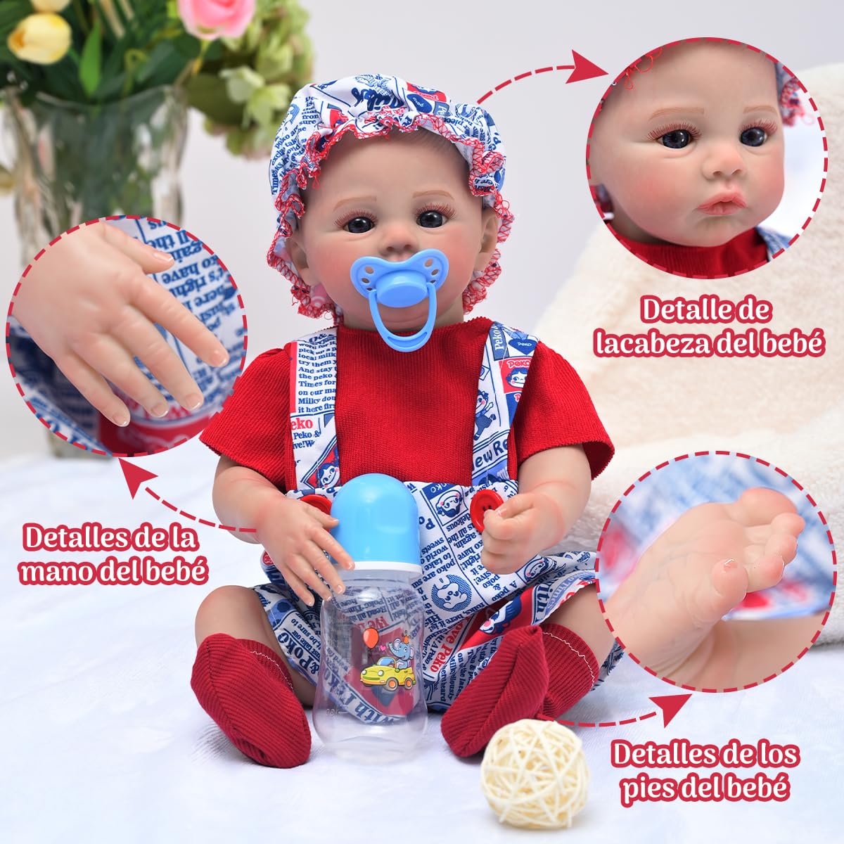 PUAMUBUA Reborn Baby Dolls,18 Inch Realistic Baby Doll Girl,Muñecas De Siliconawith Cute Soft Vinyl Body, Real Baby Doll Newborn Lifelike Baby Gift with Accessories for 3+ Years Old Kids (Red)