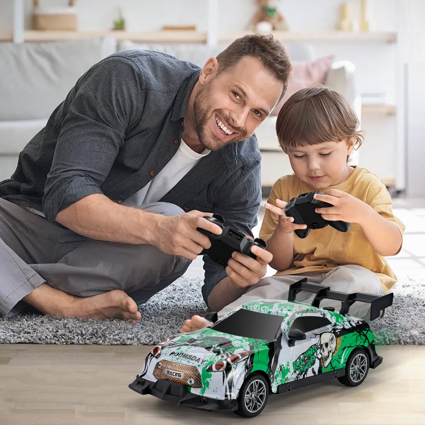 JOYBLI Remote Control Racing Car, Green Camo Design, RC Drift Car with Spray Function, Indoor & Off-Road Compatible
