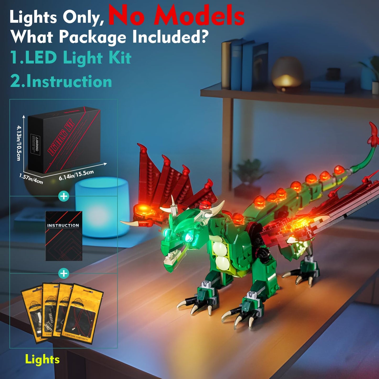LocoLee Light kit Compatible with Lego Medieval Dragon - No Model Only Light, LED Lighting Accessories Compatible with Lego Medieval Flying Dragon 31161