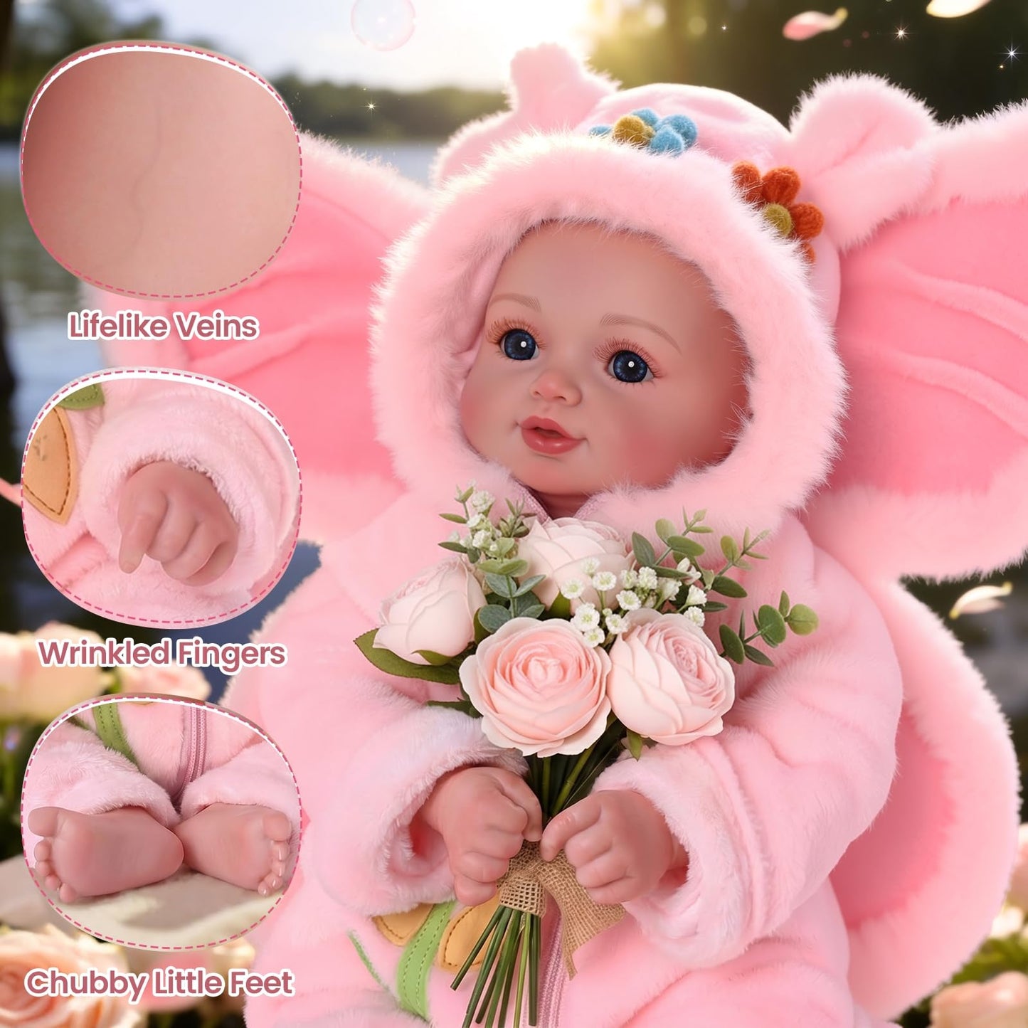 BABESIDE Reborn Baby Dolls Girls - 17 Inch Cute Soft Vinyl Realistic Baby Doll Poseable with Blue Eyes and Fairy Outfit Real Life Baby Dolls with Complete Accessories for 3+ Years Old Gifts