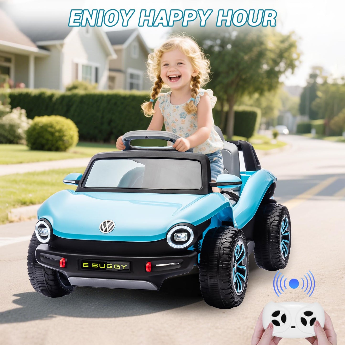 GarveeLife 12V Kids Ride On Car Licensed Volkswagen Beetle Electric Ride On Toy for Toddlers 4 Wheeler Vehicle with Parental Remote, Battery Level Display, LED Lights, USB, Horn, Music, Blue