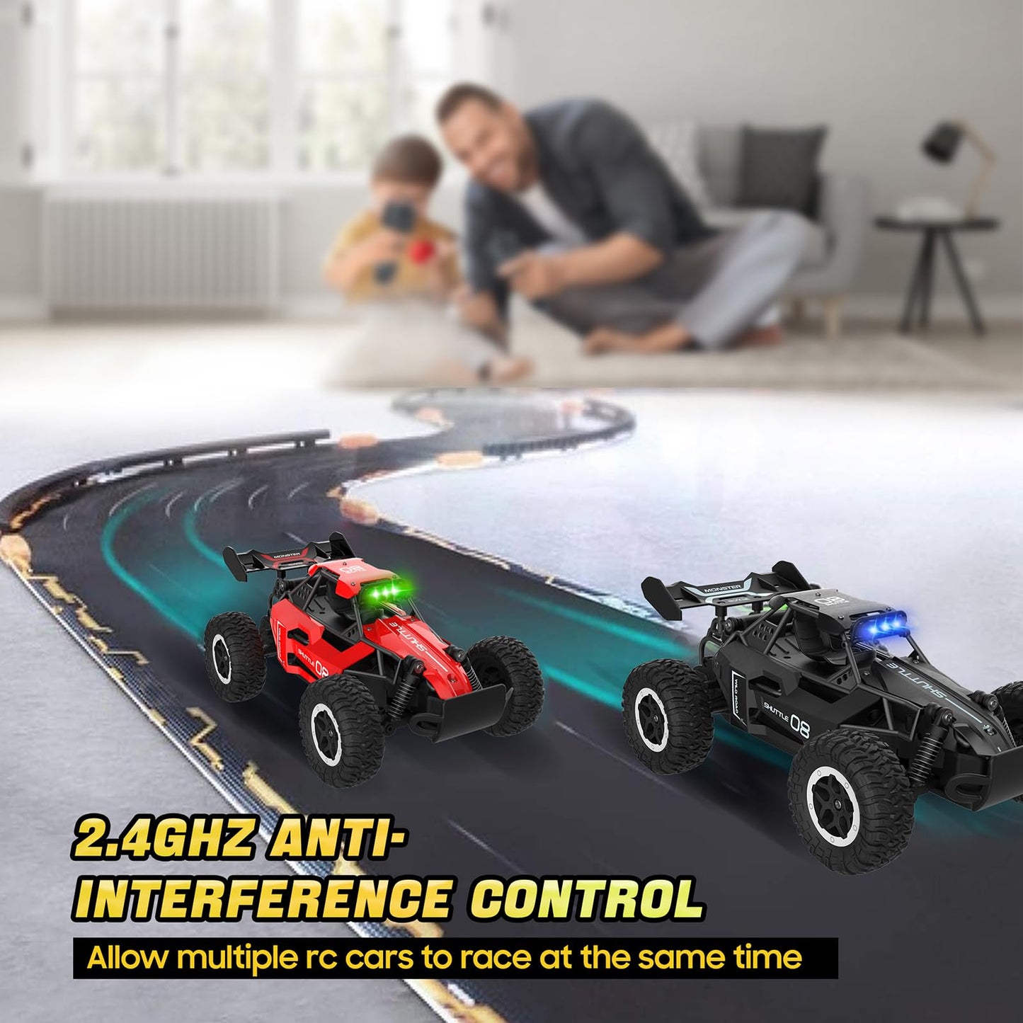 Remote Control Car for Kids 3 4 5 6 7+, 20 KM/H High-Speed RC Cars with LED Lights, 2.4GHz 2WD Monster Truck Toys,Toy Cars for Girls Boys,Christmas & Birthday Gifts,Upgraded Anti-Collision Shaft–Red
