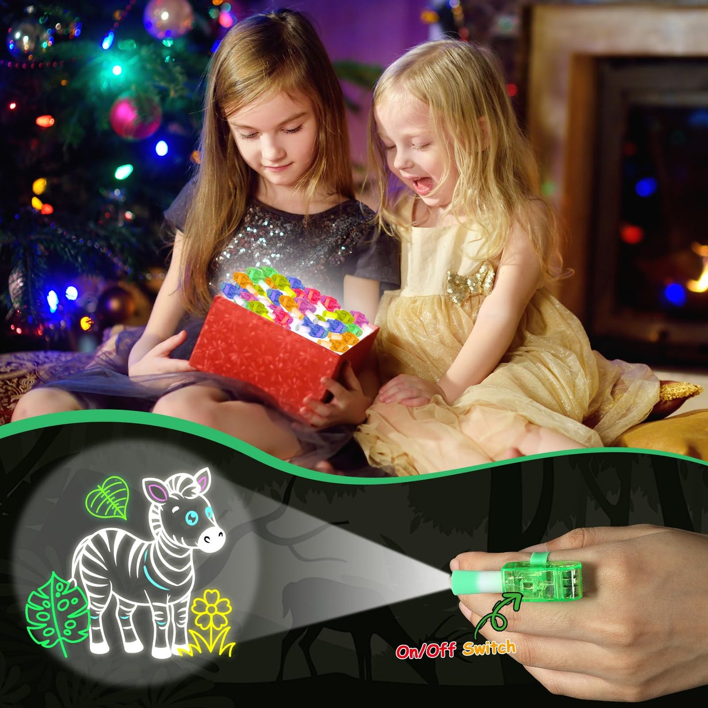 Oitnlaughter 36Pcs Safari Animal LED Finger Lights for Kids Jungle Animal Party Favors Glow in the Dark Light Up Finger Light Bulk for Birthday Party Goodie Bag Stuffer Birthday Gifts Prize