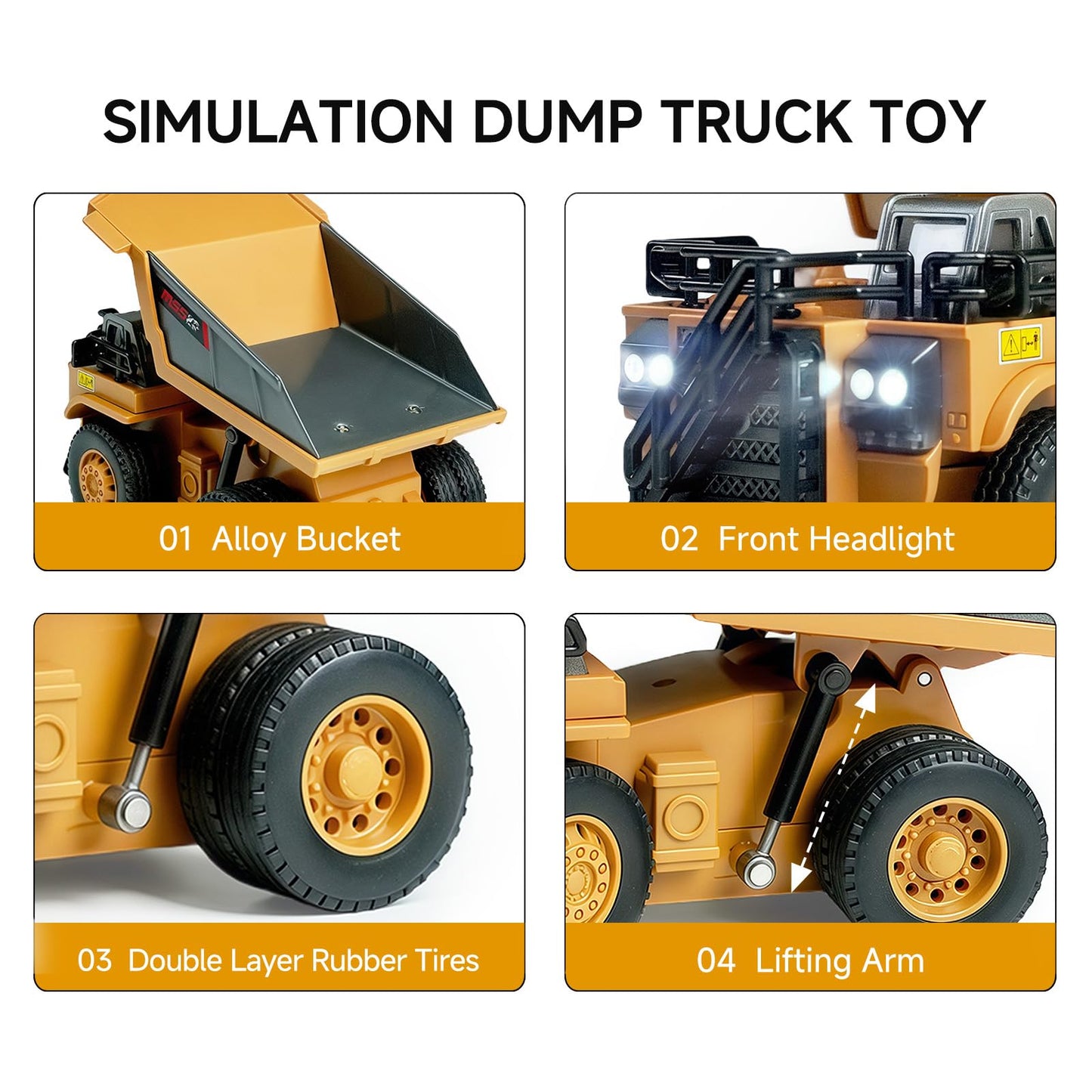 BRRRRT 1/64 RC Dump Truck,Full Proportion Mini Dump Truck Toy,8-Channel Remote Control Toy with Metal Bed & Light, RC Construction Vehicles,Type-C Built-in Battery for Boys and Girls Age 3+