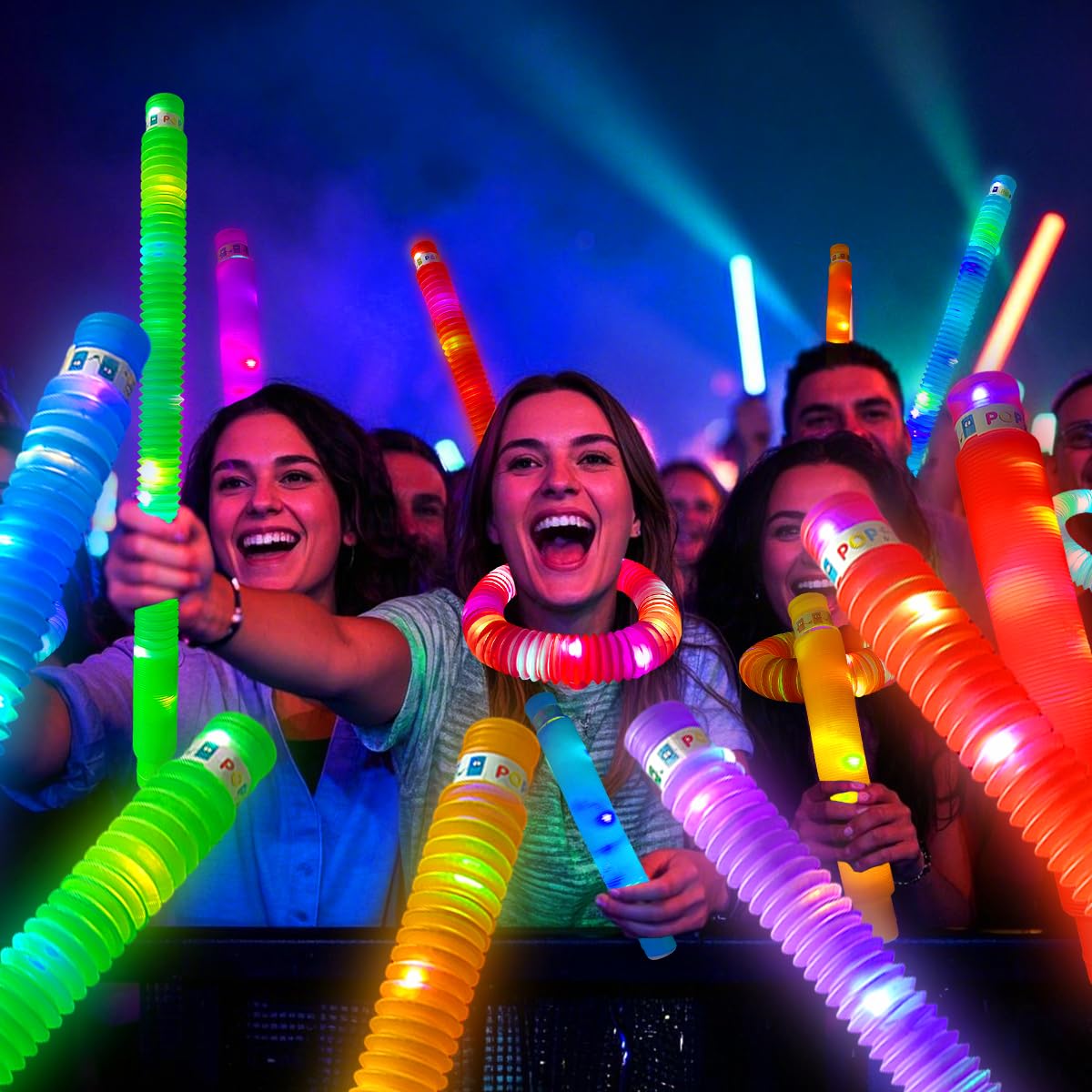OceanWings 24PC Lights up Pop Tube Set for Kids Adults,Glow Sticks Stretchy Tube Fidget Toys for Classroom Prizes Birthday Concert Hawaii Party Glow in the Dark Party Supplies Favor for Boy Girl 8-12