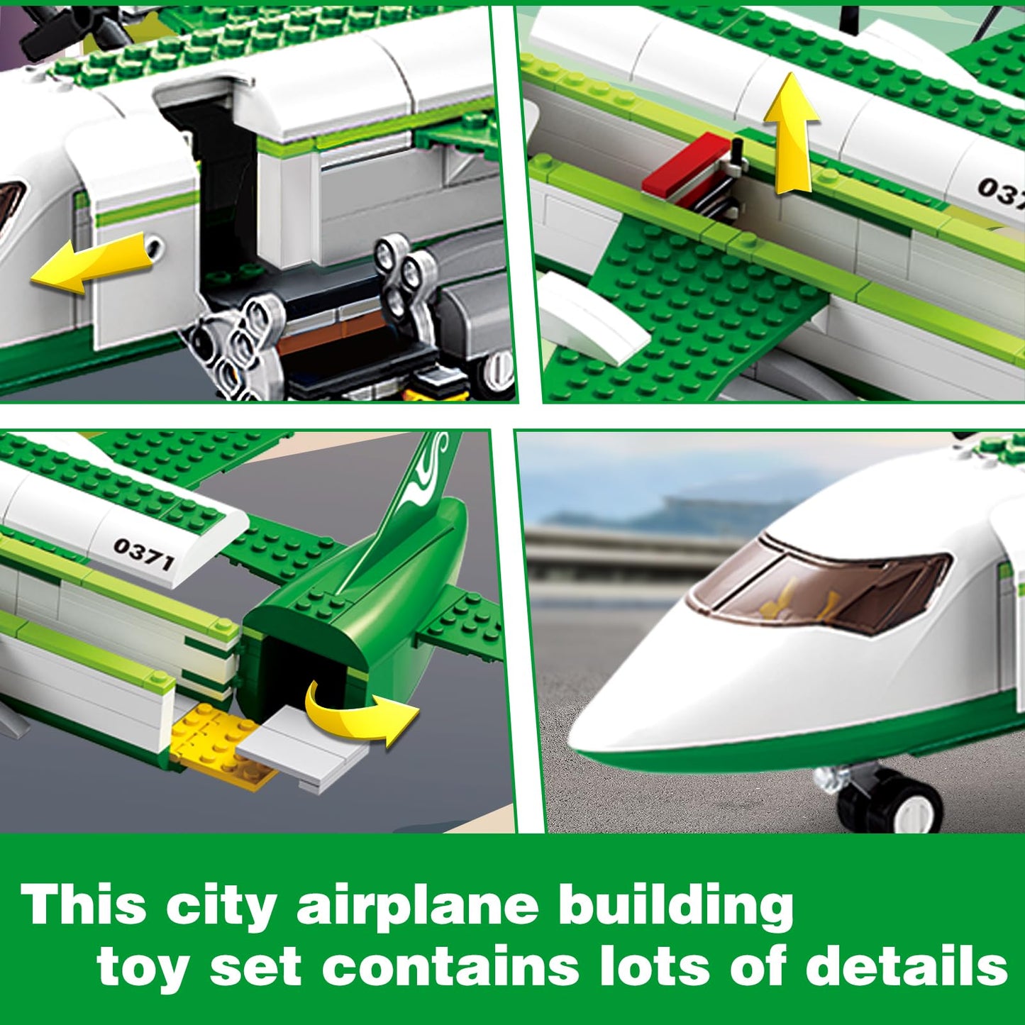 BDXEJV City Cargo Plane Building Set, Plane City Kits Building Blocks with Car, Luggage Tray, Movable Stairs, Compatible with Lego Plane Airport, Airplane Model Toys Gifts for Adults Boys Girls 6-12