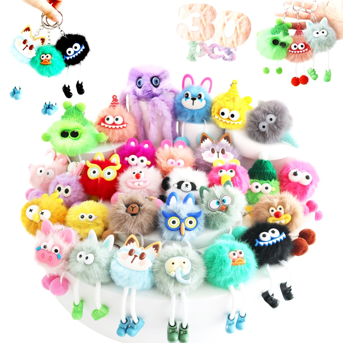 YALARY 30 Pcs Cute Plush Keychains - Keychains Easter Egg Gifts Kawaii Keychain Bulk for Birthday Goodie Bags Toys Classroom Prizes Party Favors