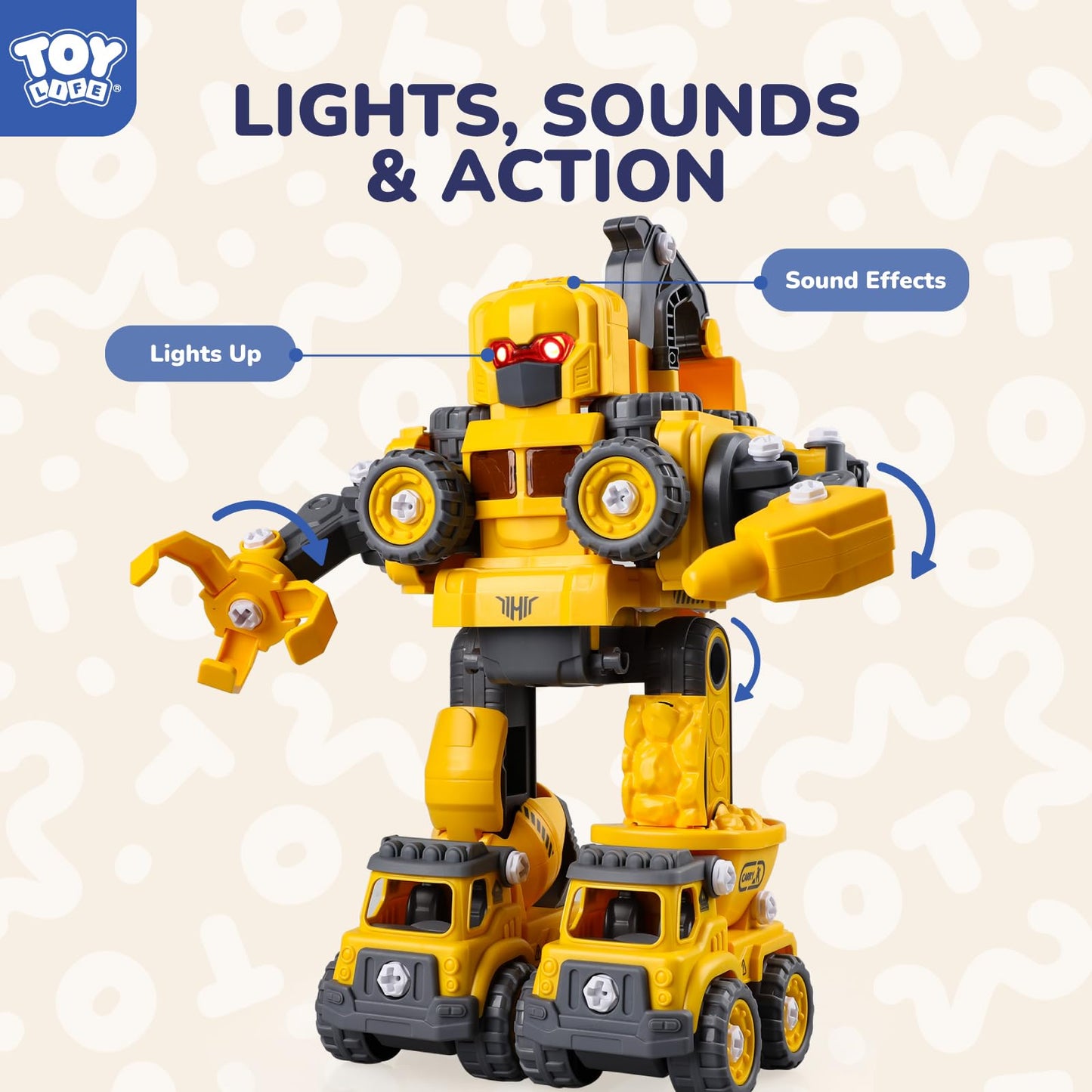TOY Life Toys for 3 4 5 6 7 Year Old Boys Construction Vehicles Transform Robots Toys for Kids 5 in 1 Robot Toys for Kids 5-7 Construction Toys for Boy Vehicle Transformer Cars Best Gifts for Boys