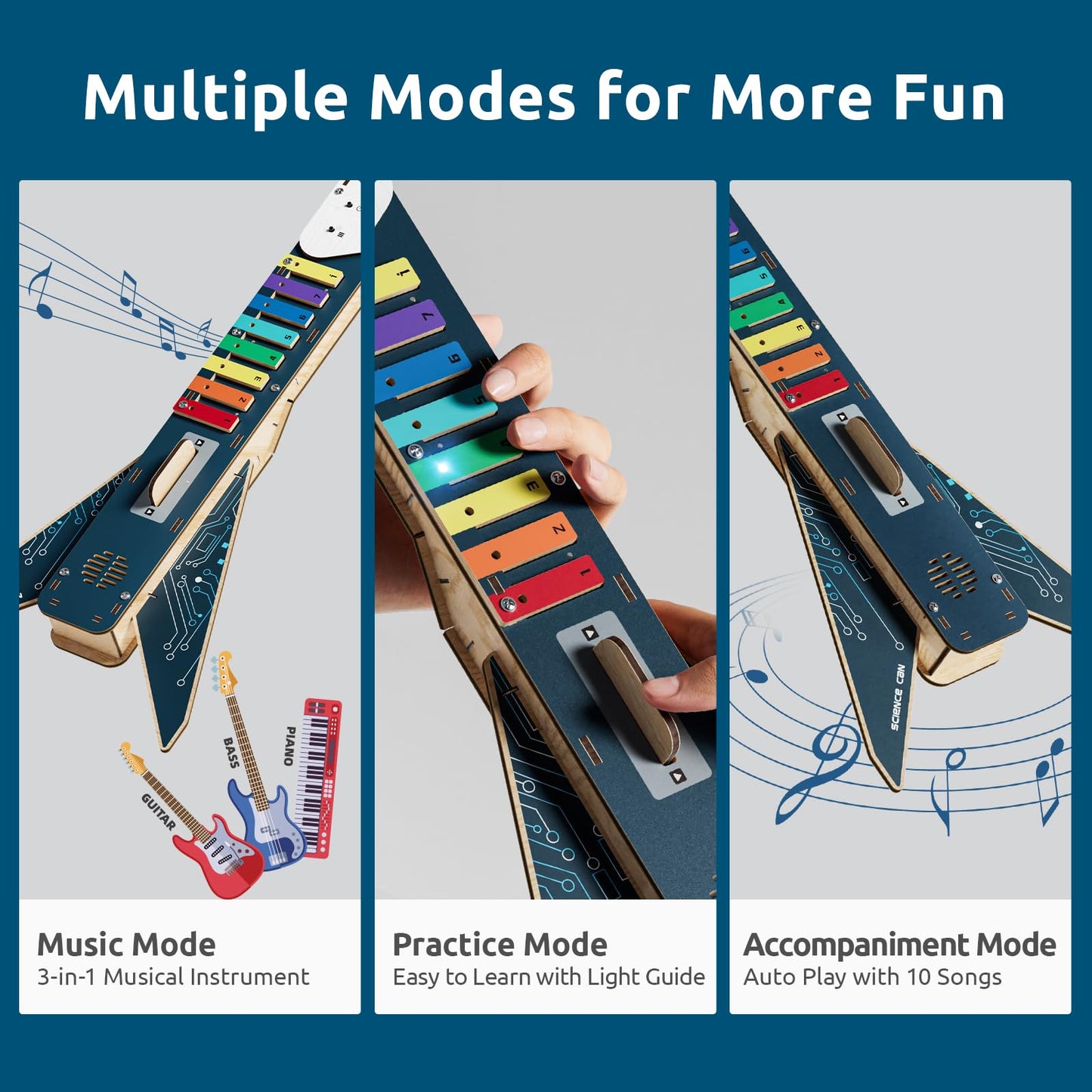 Science Can STEM Science Kit for Kids Age 8-12, DIY Electronics Guitar Building Kit, 3D Wooden Puzzles Musical Instruments, Engineering Kits Birthday Gift for Boys & Girls Ages 8+