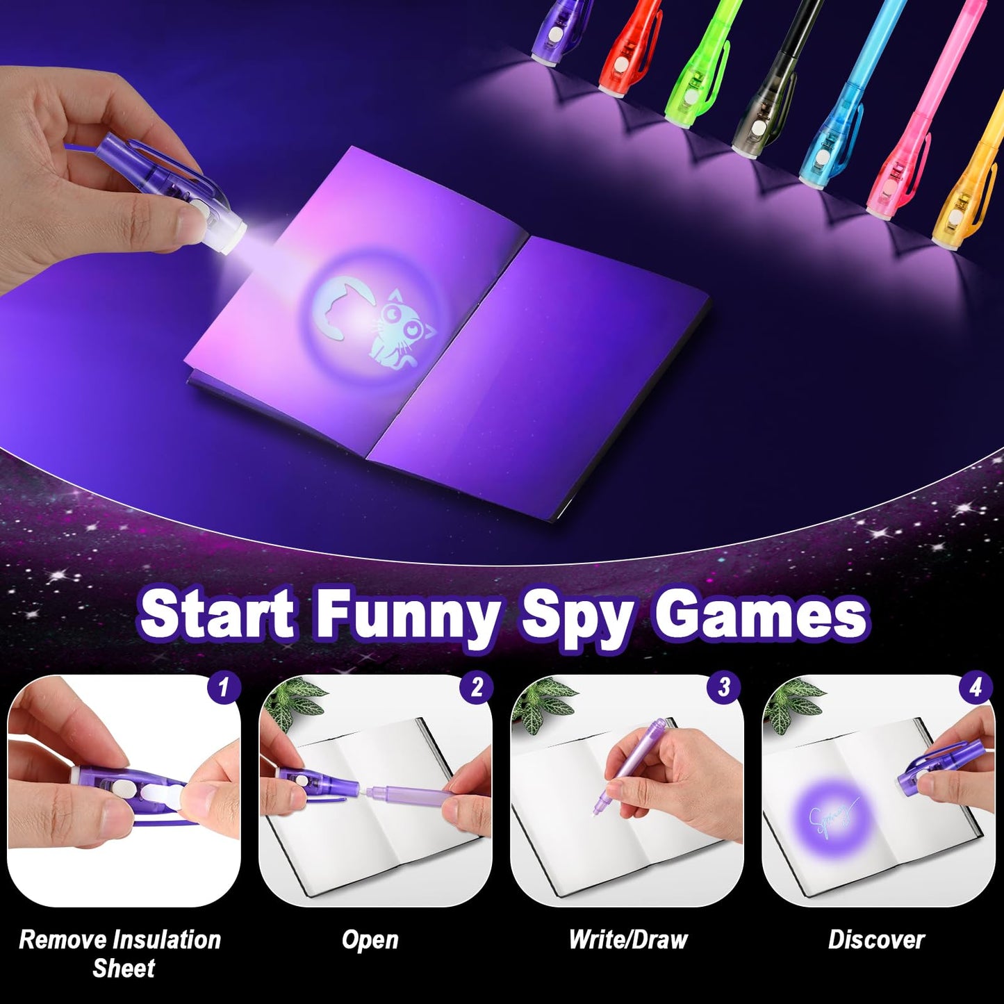 Goldge 32PCS Invisible Ink Pens with UV Light for Kids, Party Favors,Spy Pen for Secret Message, Escape Room, Perfect for Birthdays, Easter, Valentine’s Gifts for Kids, Christmas & Stocking Stuffers