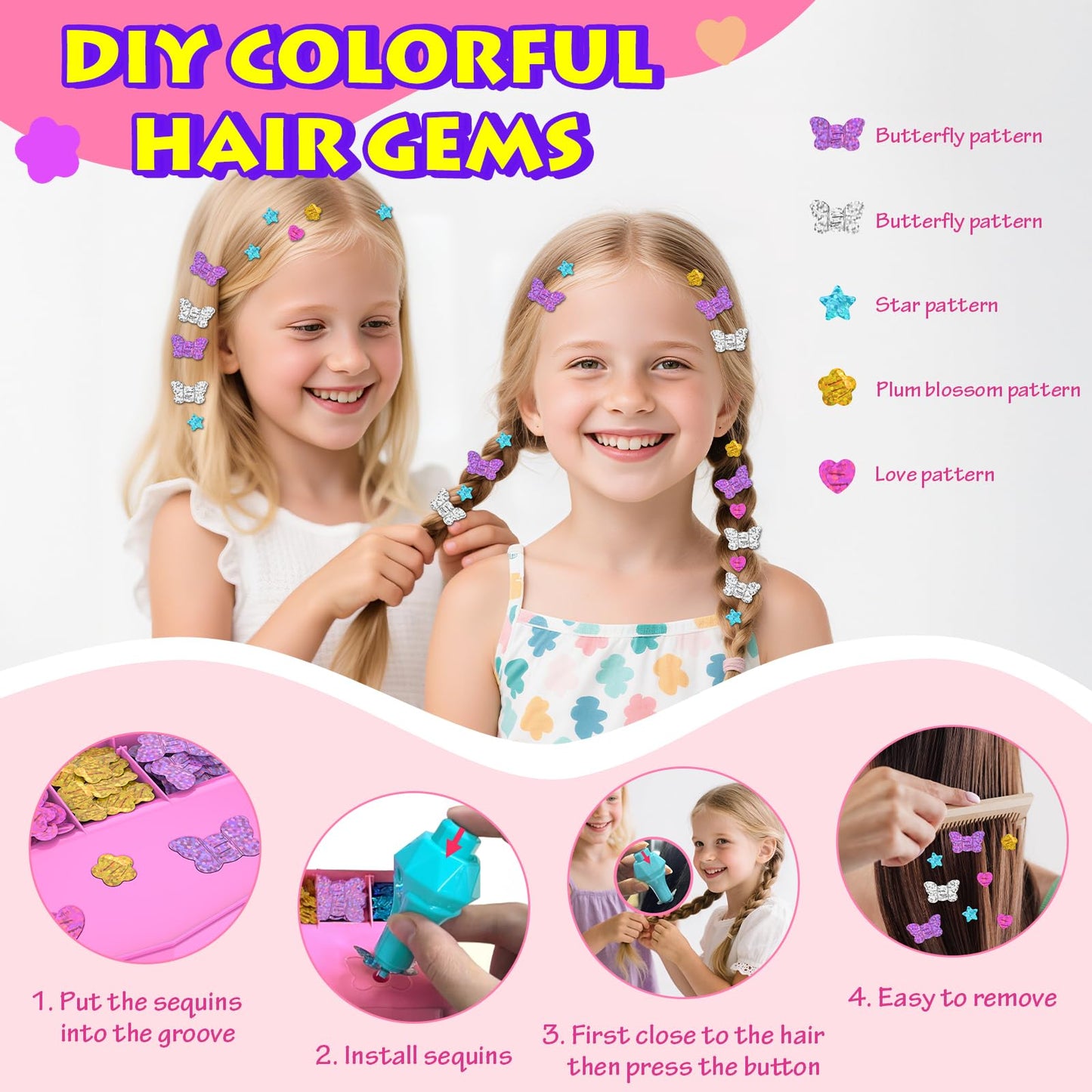 QoQlz Kids Nails Polish Set for Girls with Hair Gem Stamper Kit, Nail Art Kit for Kids Ages 7-12 - Cool Girly Stuff - Birthday Gifts for Girls 6 7 8 9 10 11 12 Years Old