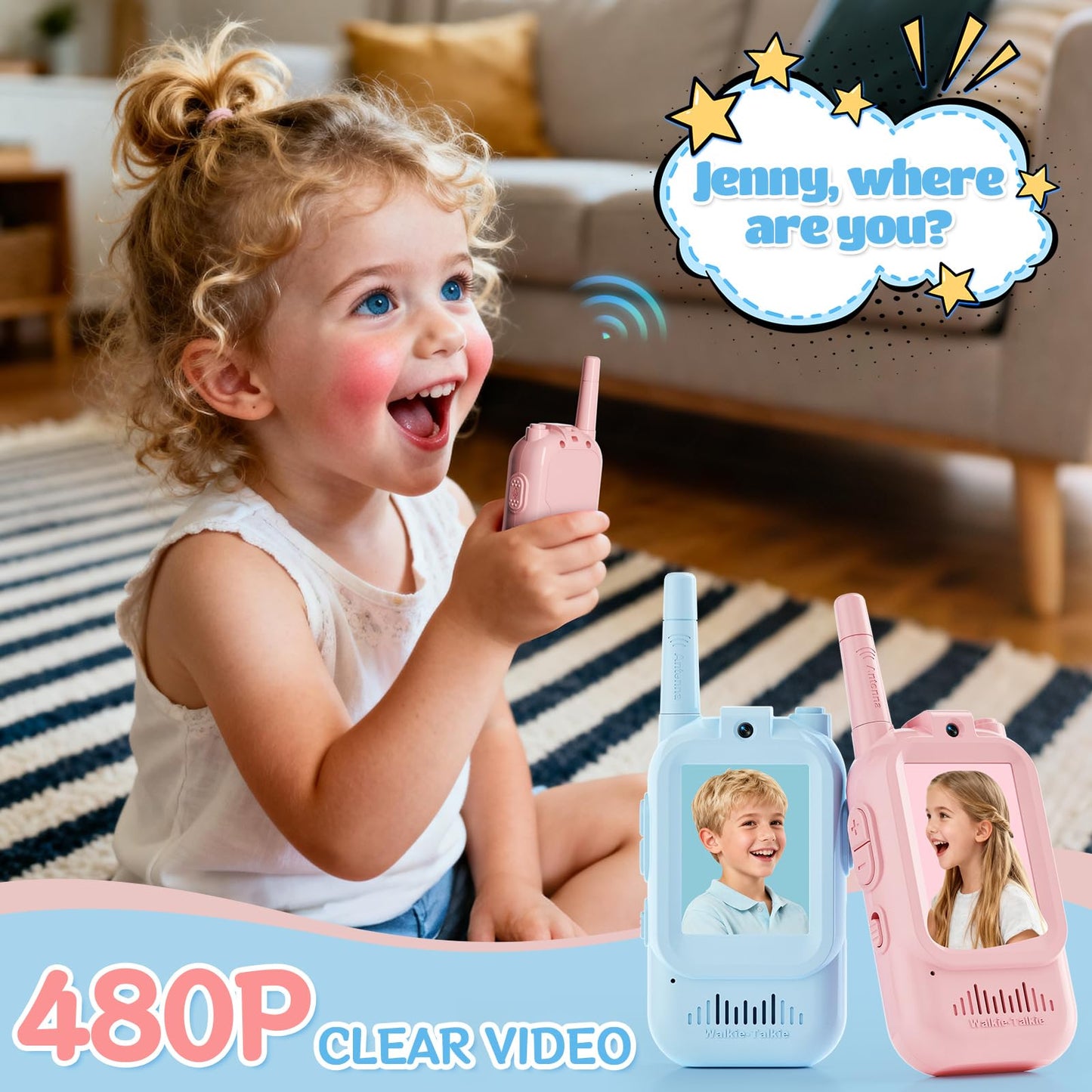 Video Walkie Talkies for Kids – Kids Walkie Talkies 2 Pack with Voice Changer, 1000 Feet Range, Fun Toys for Indoor Play, Camping, Hiking, Travel – Birthday for Boys and Girls Ages 3-10