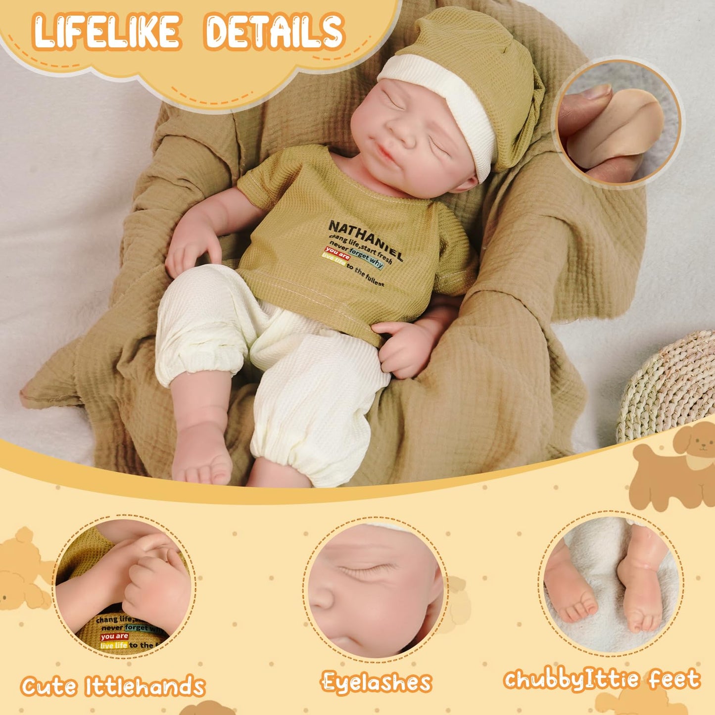 MEIVCOS 18.3 in Full Silicone Reborn Baby Dolls, 1:1 Lifelike Newborn Dolls Non Vinyl Realistic Reborn Toddler Dolls Boy Washable Sleeping Doll