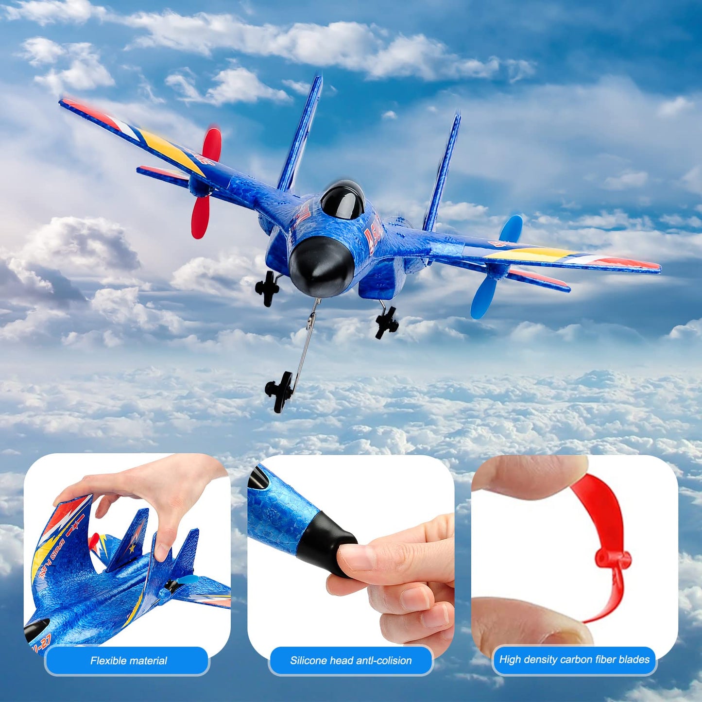 RoofWorld Gravity Gliders SU27 RC Airplane Remote Control Airplane 2.4GHZ RC Plane 6-axis Gyro Stabilizer RTF RC Glider for Beginner LED Lights for Night Flying