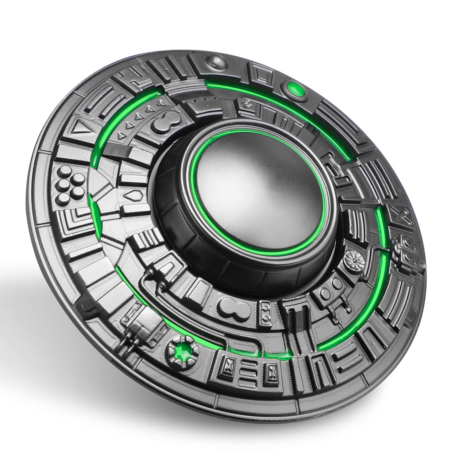 Cool Spaceship Fidget Spinners Metal, UFO Model Finger Hand Spinner, Stress Desk Fidget Toys Gift for Kids & Adults, Luminous Night Effects, Exclusive Desk Spinning Top Prizes