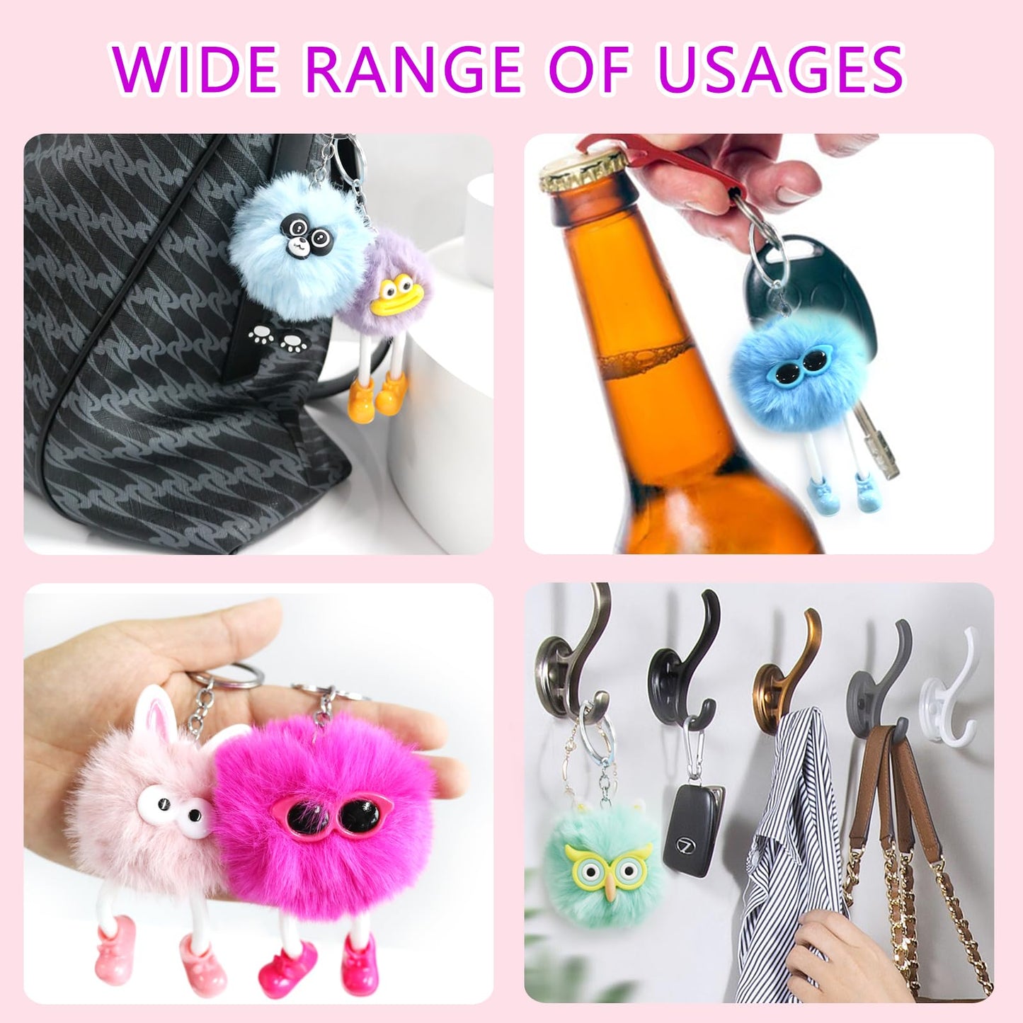 APZ 24 Pcs Cute Kawaii Keychains Plush Keychain Goodie Bags Classroom Prizes Party Favors for Birthday Class Valentines Day Gifts