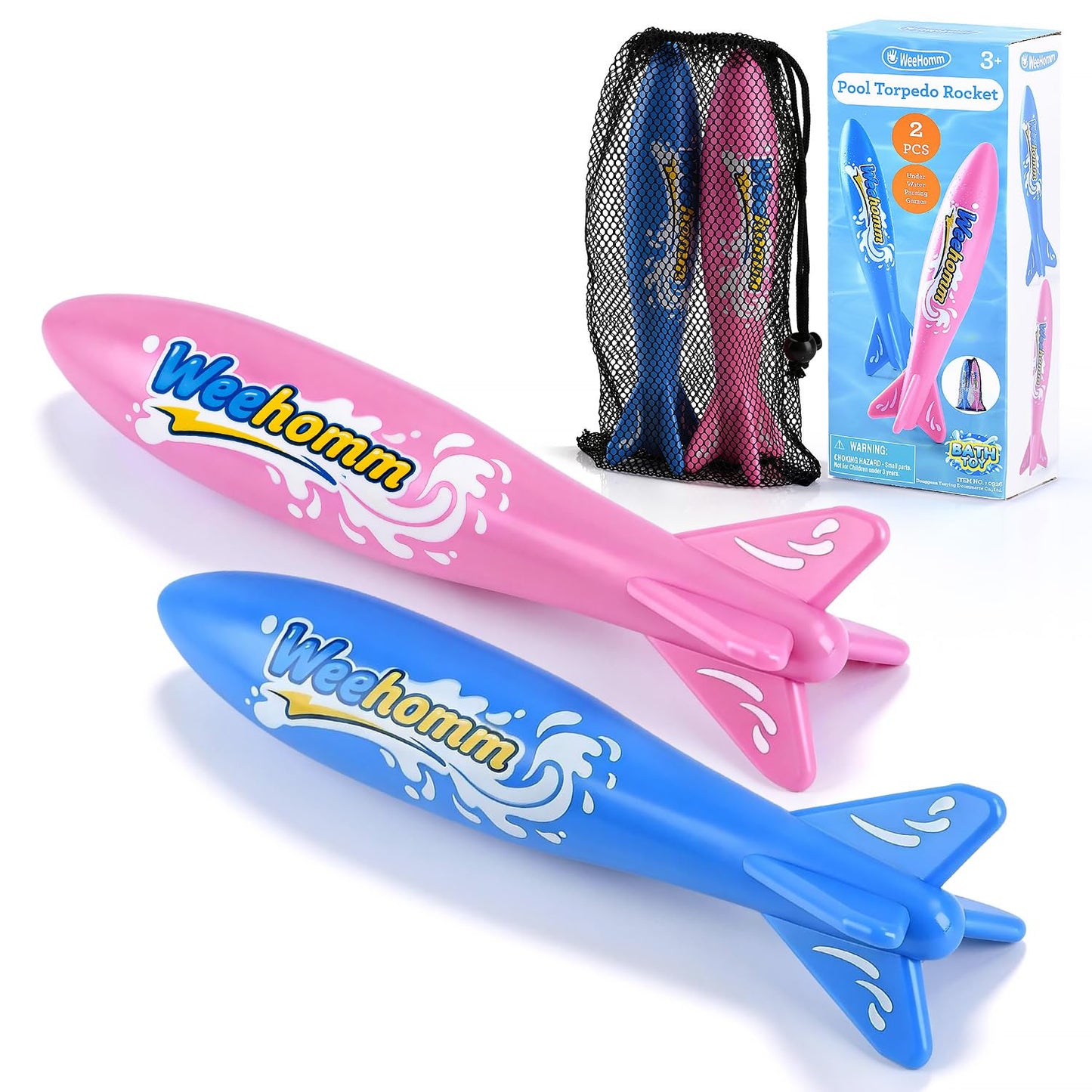 WeeHomm 9'' Toy Torpedo for Pools Diving Toys, Kids Diving Torpedo - 2 Pack Swimming Pool Toys for Boys & Girls, Sinking Water Rocket Set for Pool Games, Bath Time, Summer Outdoor Fun